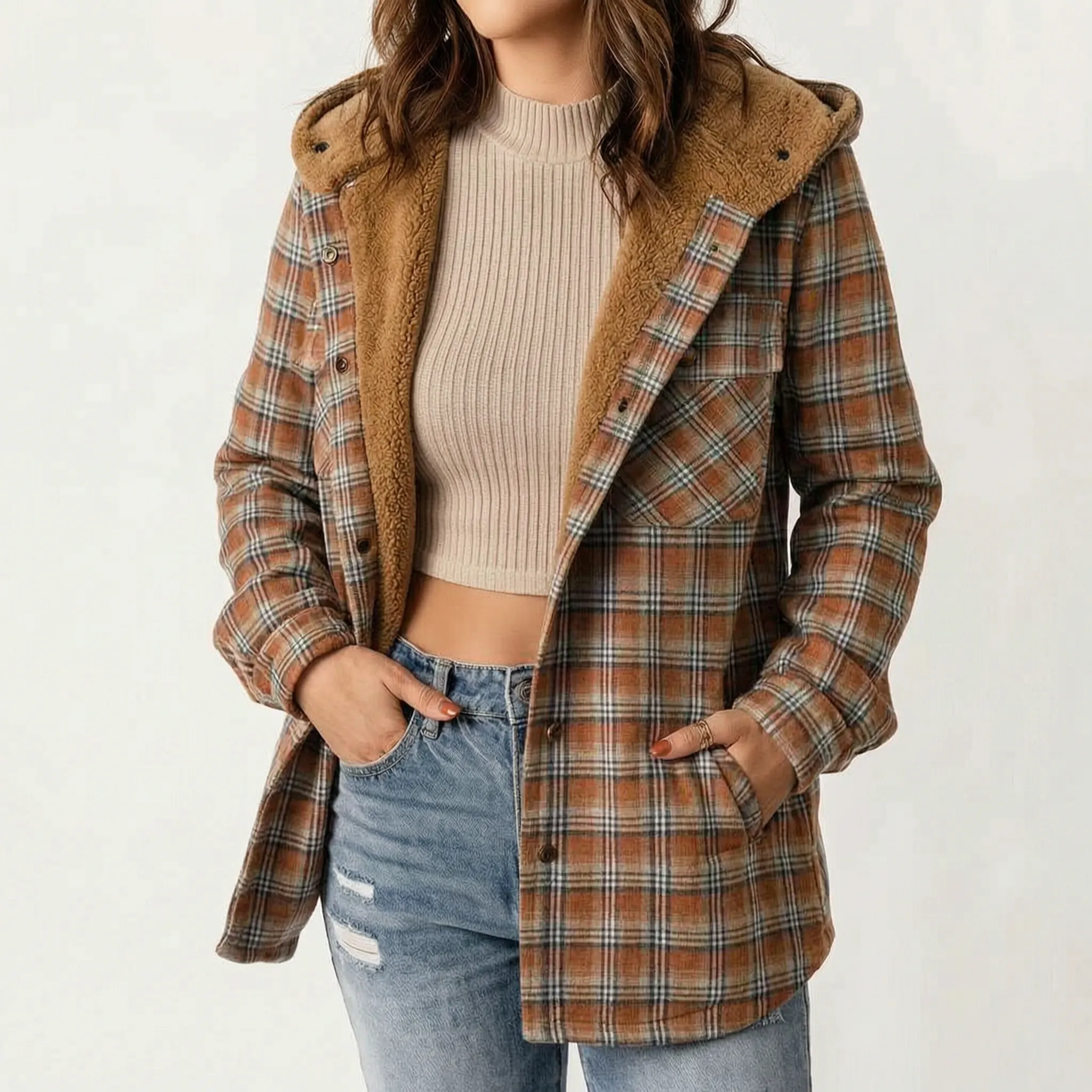 Amirok  - Relaxed Checked Pocket Detail Shacket Autumn Walks