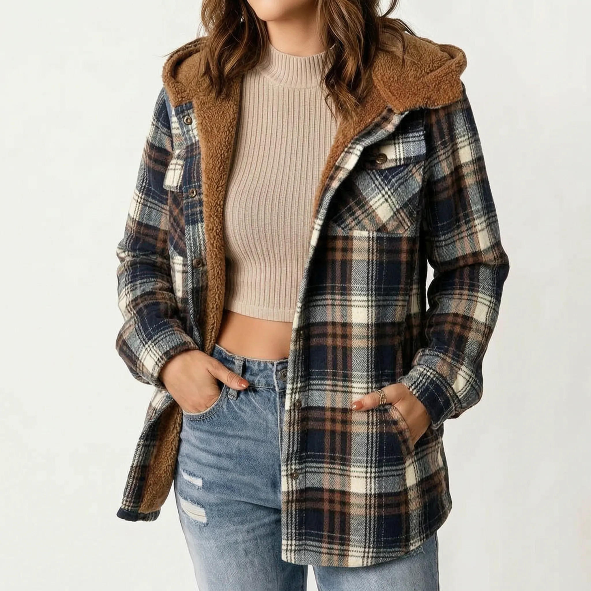 Amirok  - Relaxed Checked Pocket Detail Shacket Autumn Walks