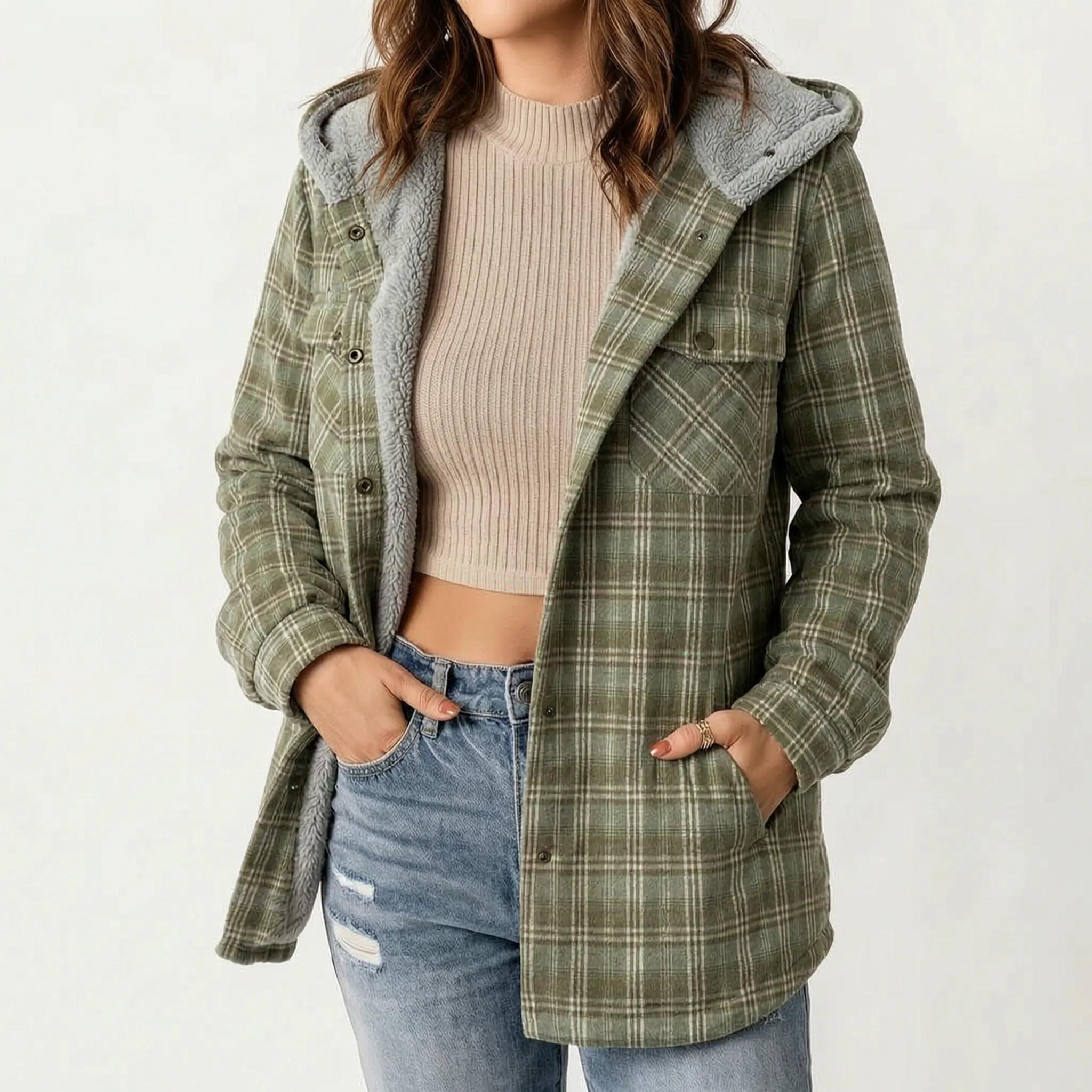 Amirok  - Relaxed Checked Pocket Detail Shacket Autumn Walks