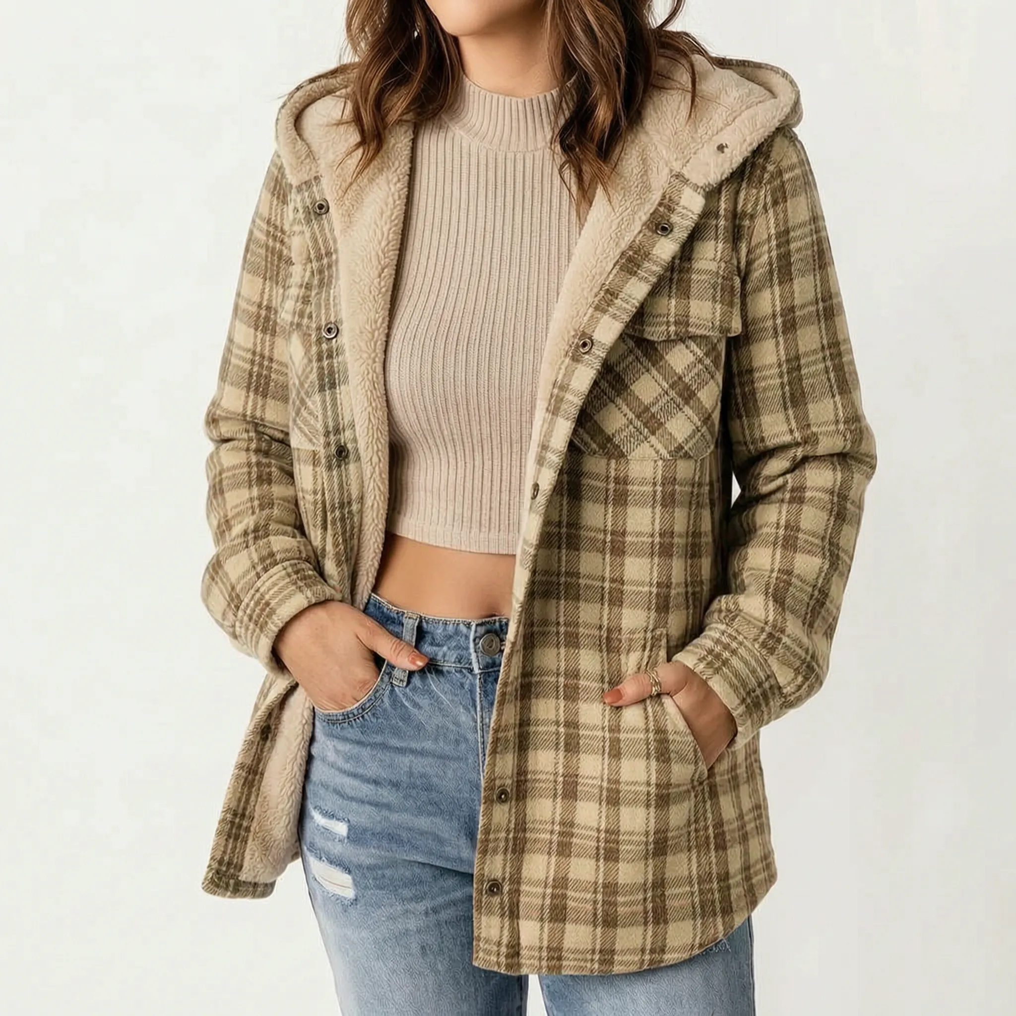 Amirok  - Relaxed Checked Pocket Detail Shacket Autumn Walks