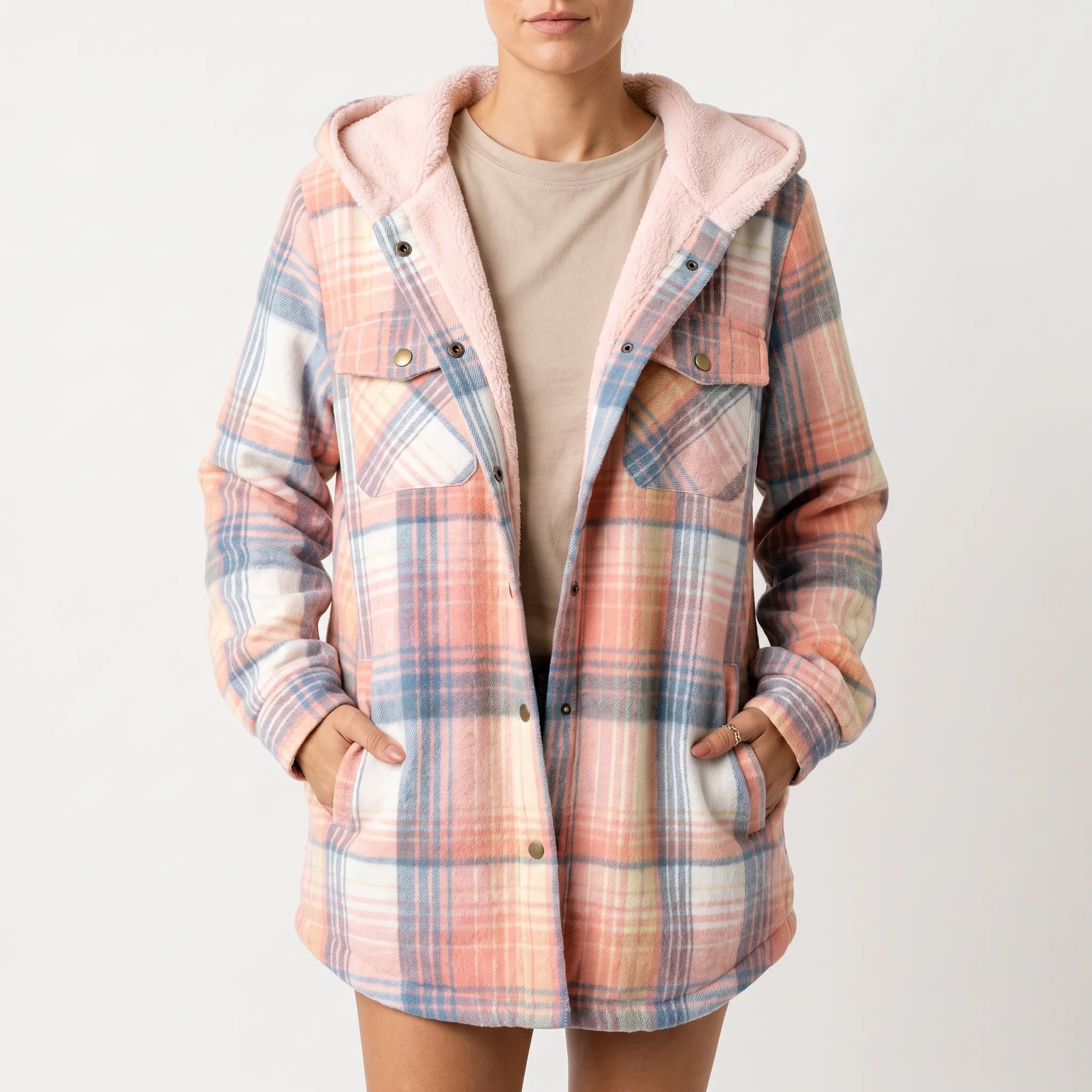 Amirok  - Relaxed Checked Pocket Detail Shacket Autumn Walks