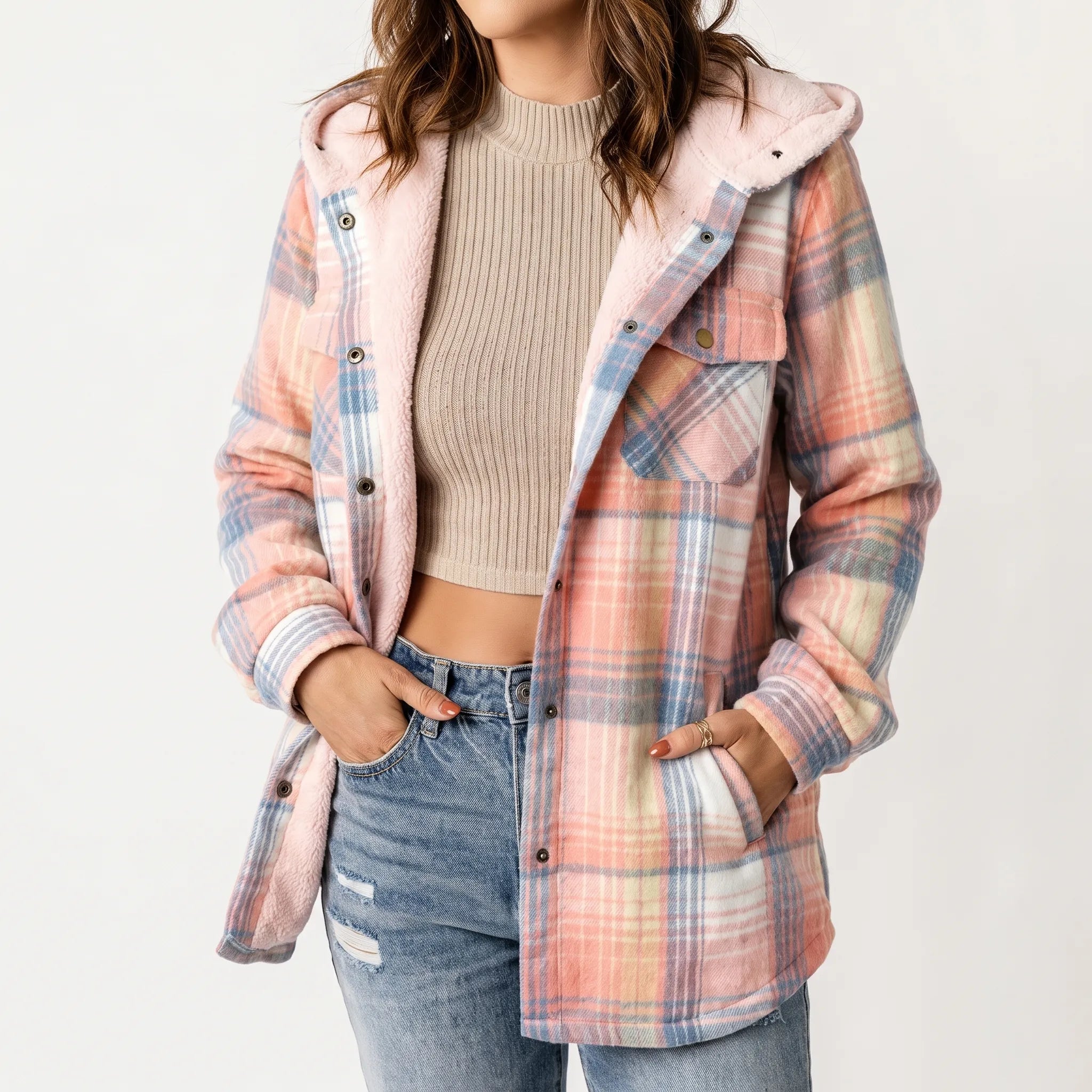 Amirok  - Relaxed Checked Pocket Detail Shacket Autumn Walks