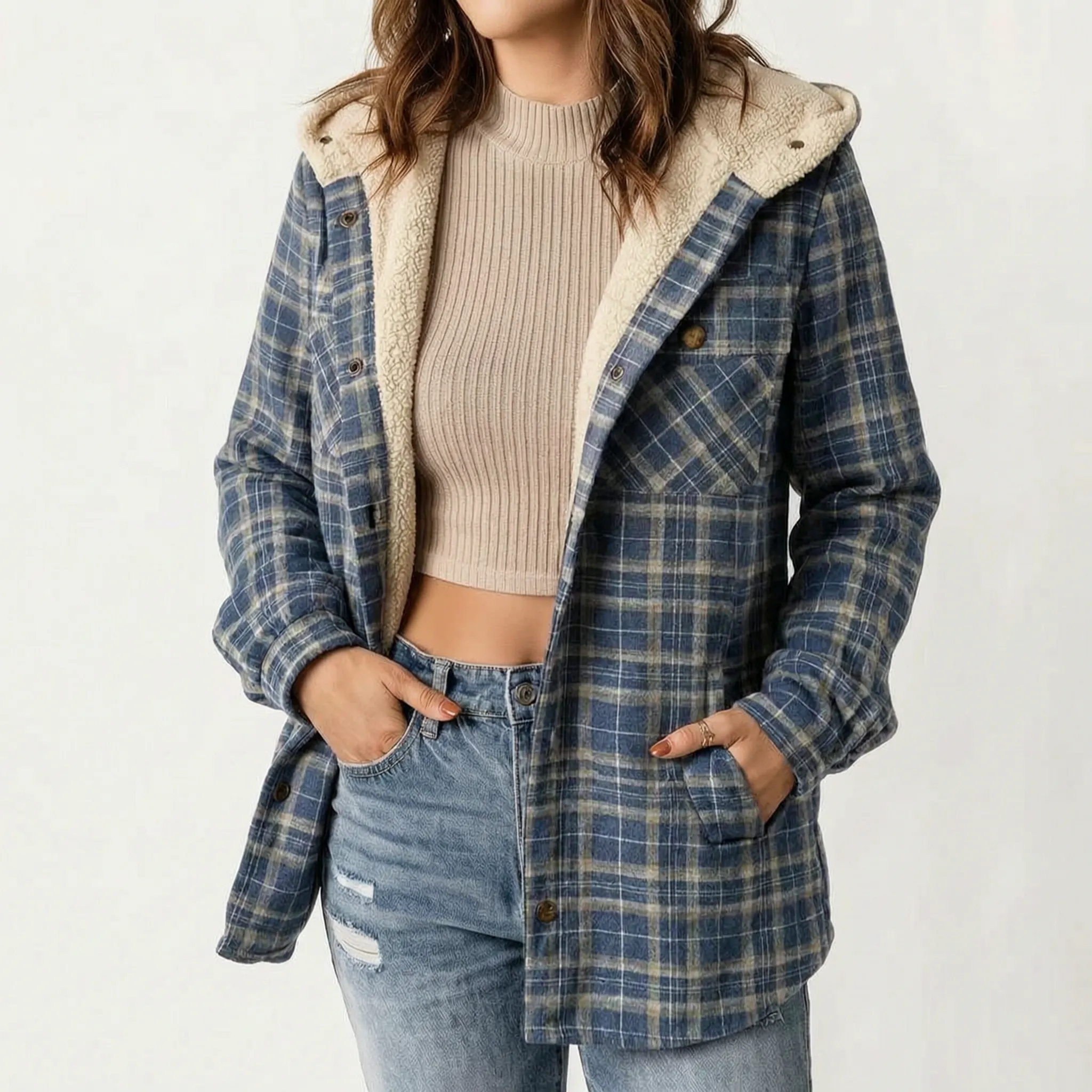 Amirok  - Relaxed Checked Pocket Detail Shacket Autumn Walks