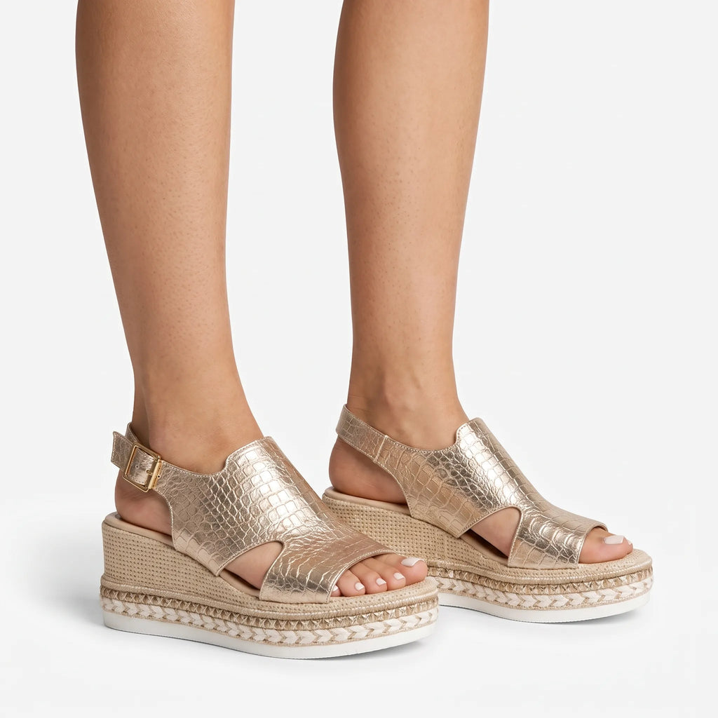 AstraWedge - Metallic Espadrille Wedge Sandals Everyday Walking