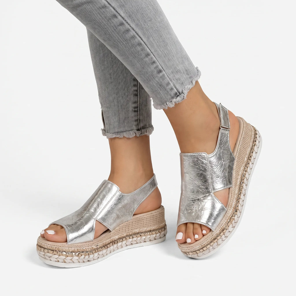 AstraWedge - Metallic Espadrille Wedge Sandals Everyday Walking