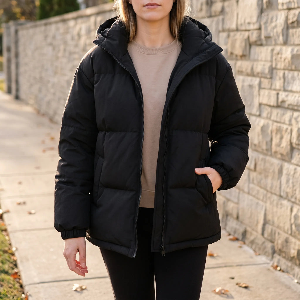 AuraGlide - Ladies Black Puffer Jacket Everyday Commuting