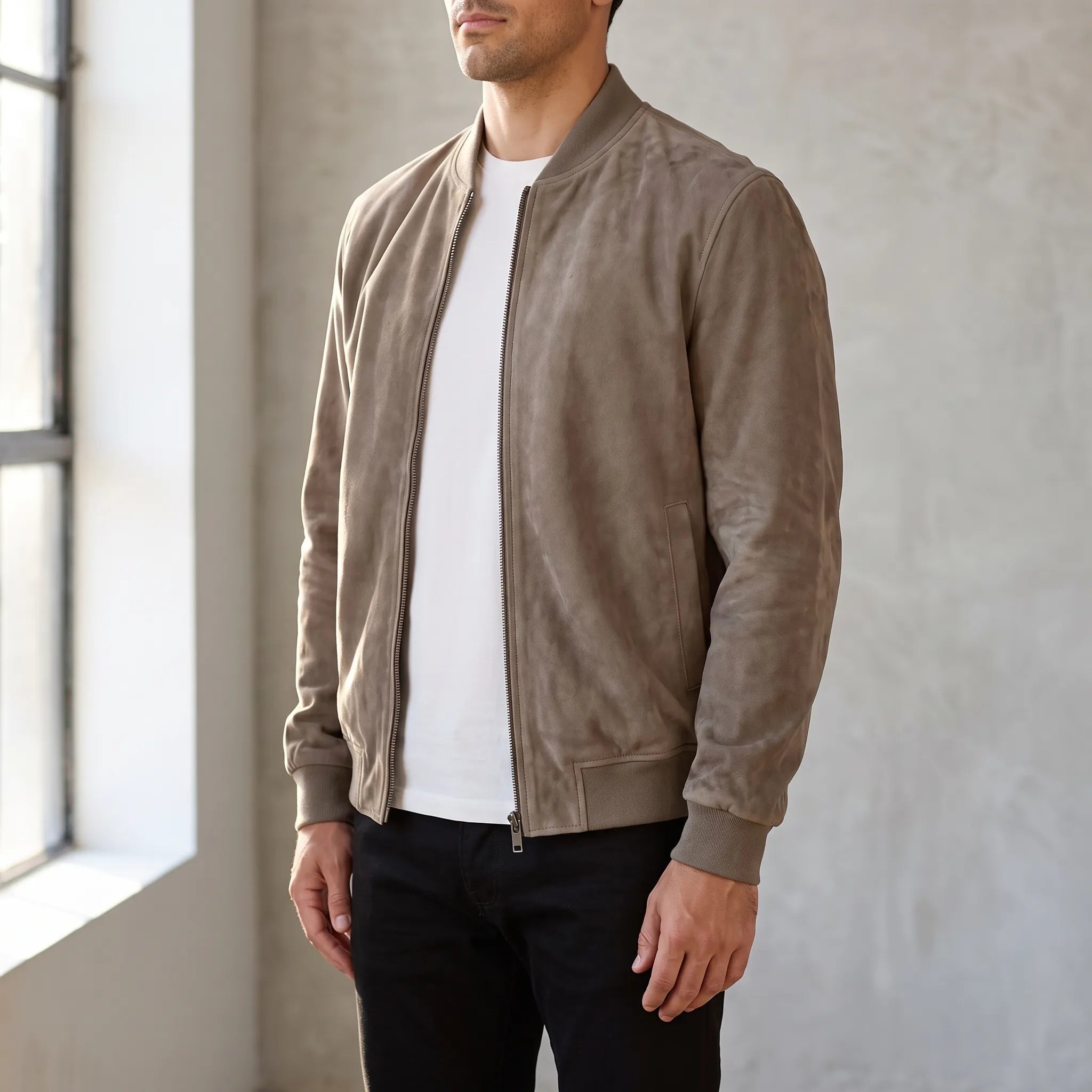 Axten - Casual Brown Zip-Front Bomber Jacket Everyday Layering