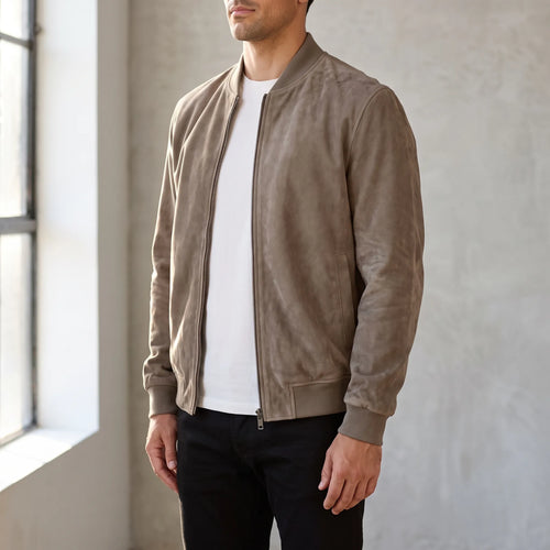 Axten - Casual Brown Zip-Front Bomber Jacket Everyday Layering