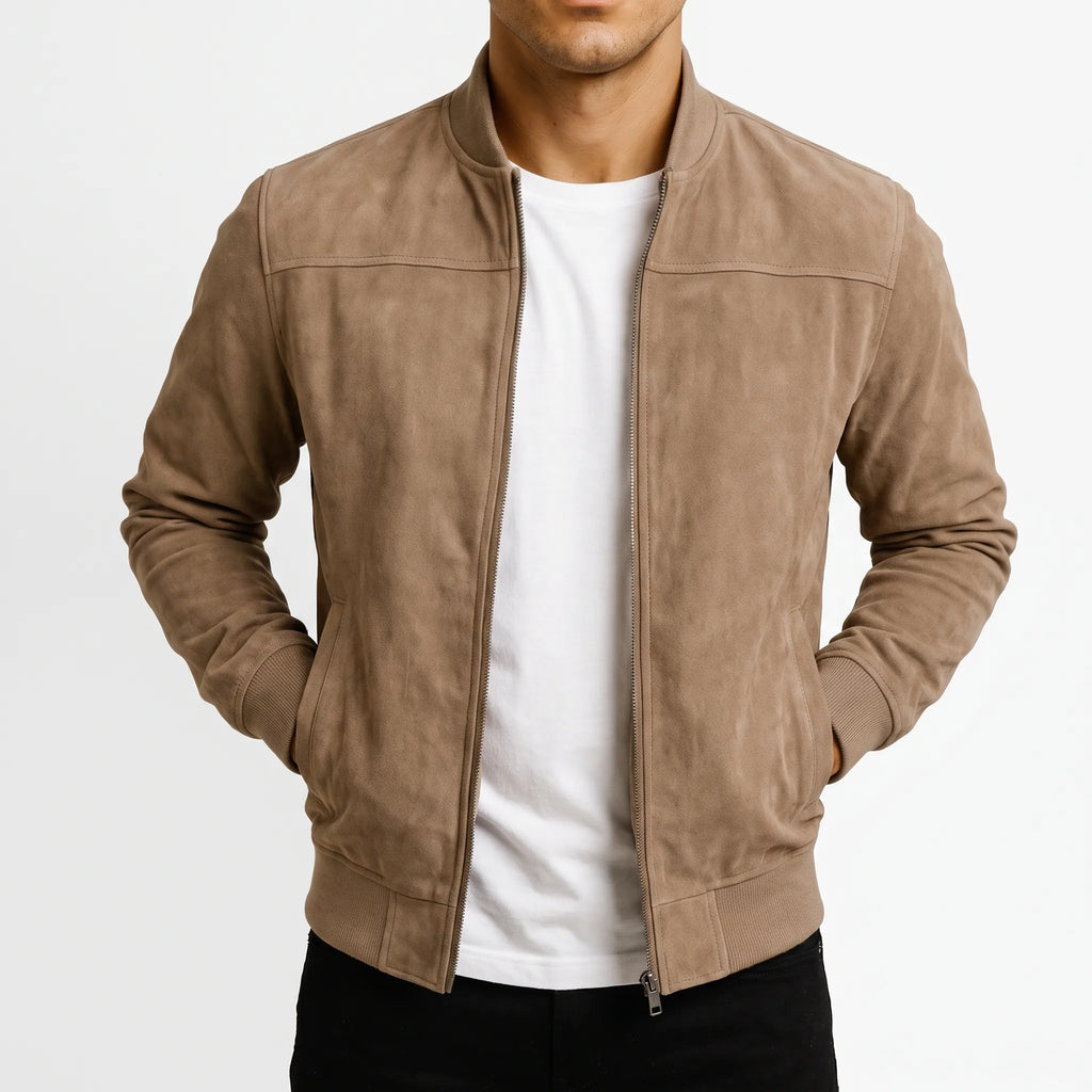 Axten - Casual Brown Zip-Front Bomber Jacket Everyday Layering
