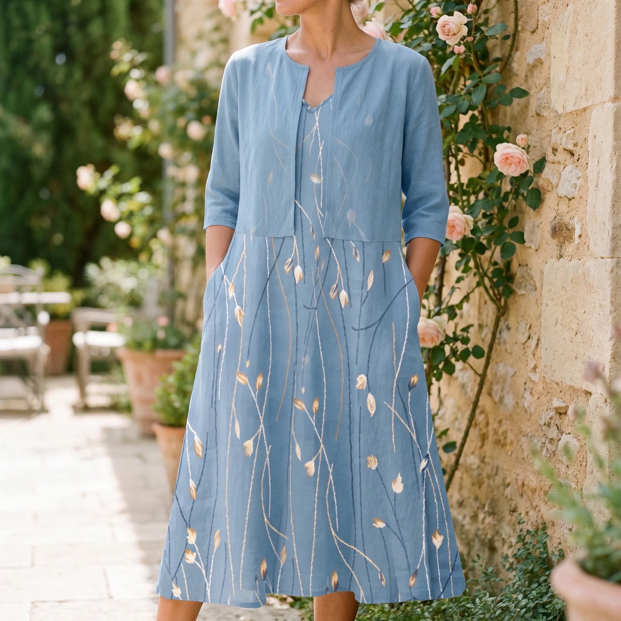 Bloomdress - Floral Half Sleeve Midi Dress Weekend Brunching