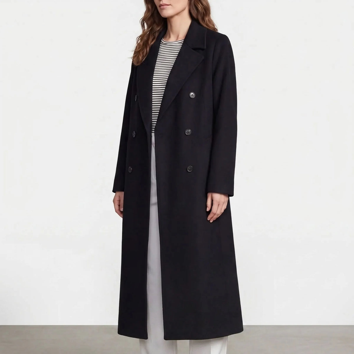 Calderon - Classic Double-Breasted Longline Winter Coat Daily Commuting