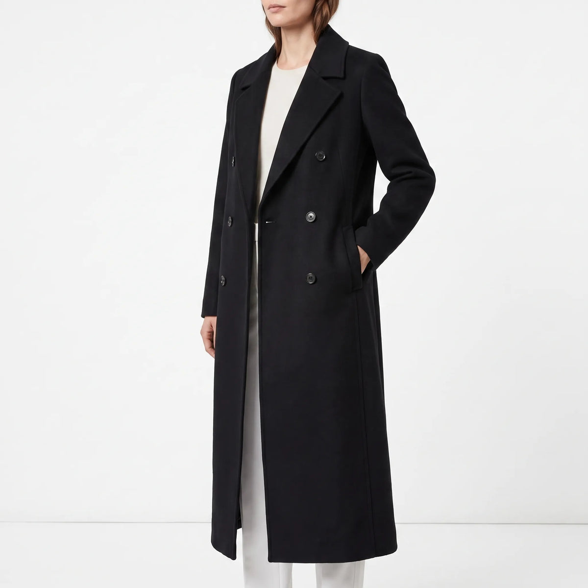 Calderon - Classic Double-Breasted Longline Winter Coat Daily Commuting