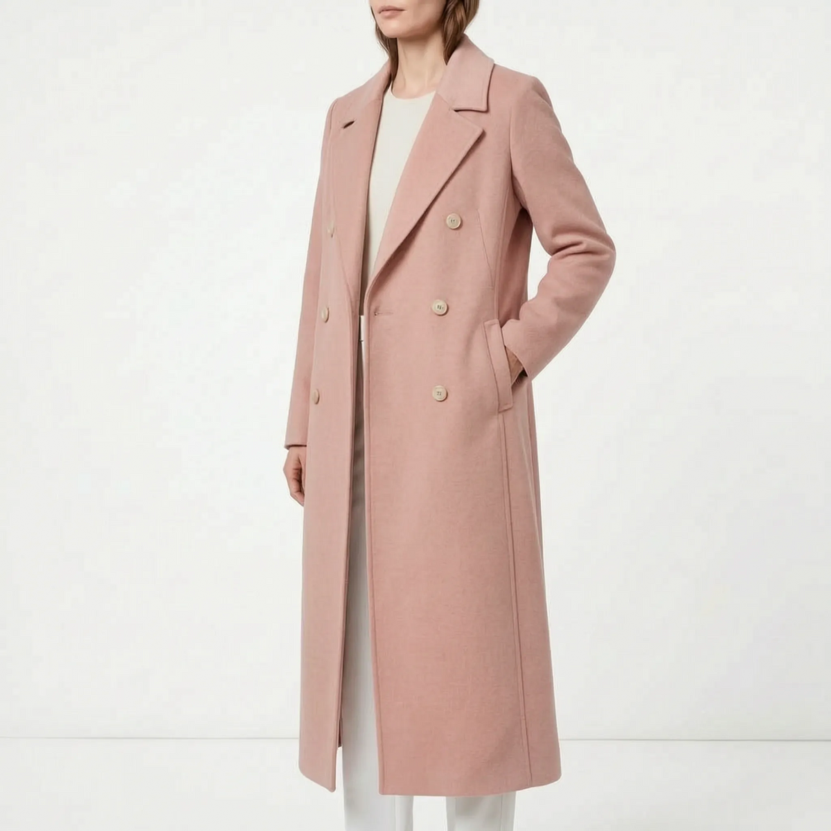 Calderon - Classic Double-Breasted Longline Winter Coat Daily Commuting