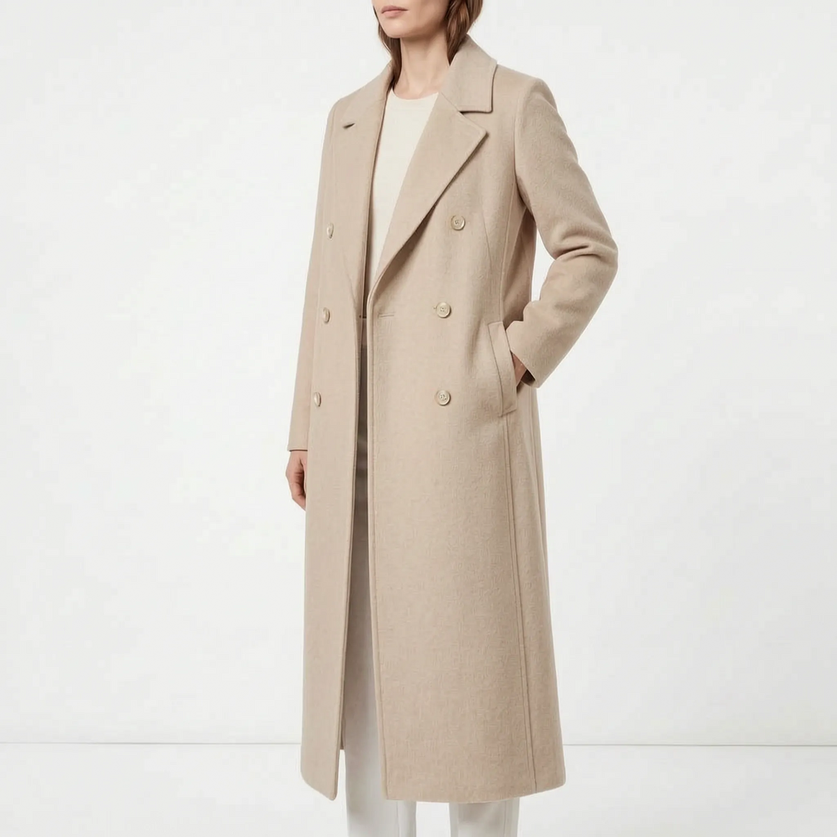 Calderon - Classic Double-Breasted Longline Winter Coat Daily Commuting
