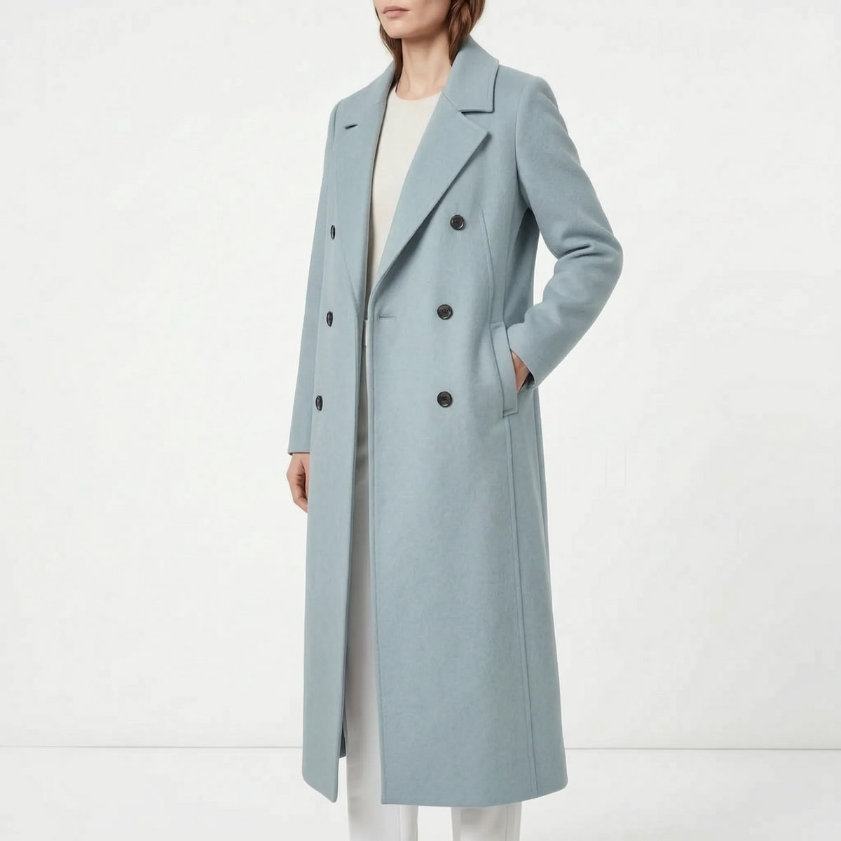 Calderon - Classic Double-Breasted Longline Winter Coat Daily Commuting