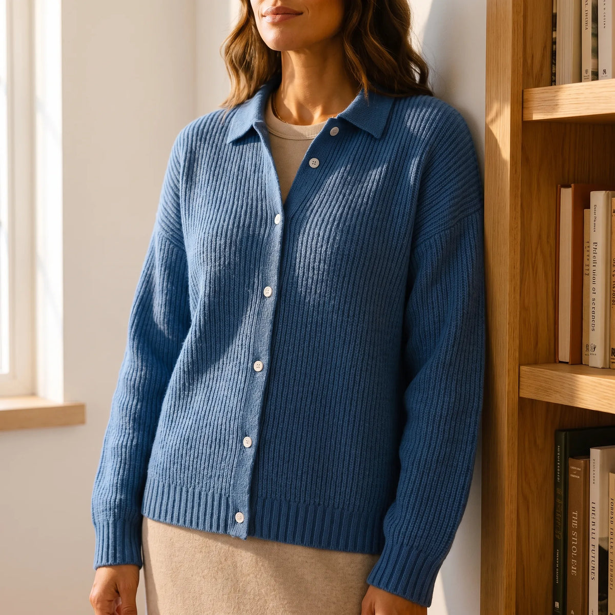 CardiSoft - Women's Ribbed Knit Collared Cardigan Everyday Layering