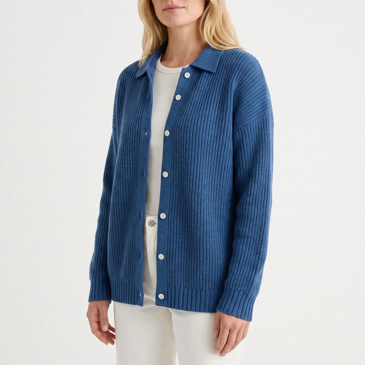 CardiSoft - Women's Ribbed Knit Collared Cardigan Everyday Layering