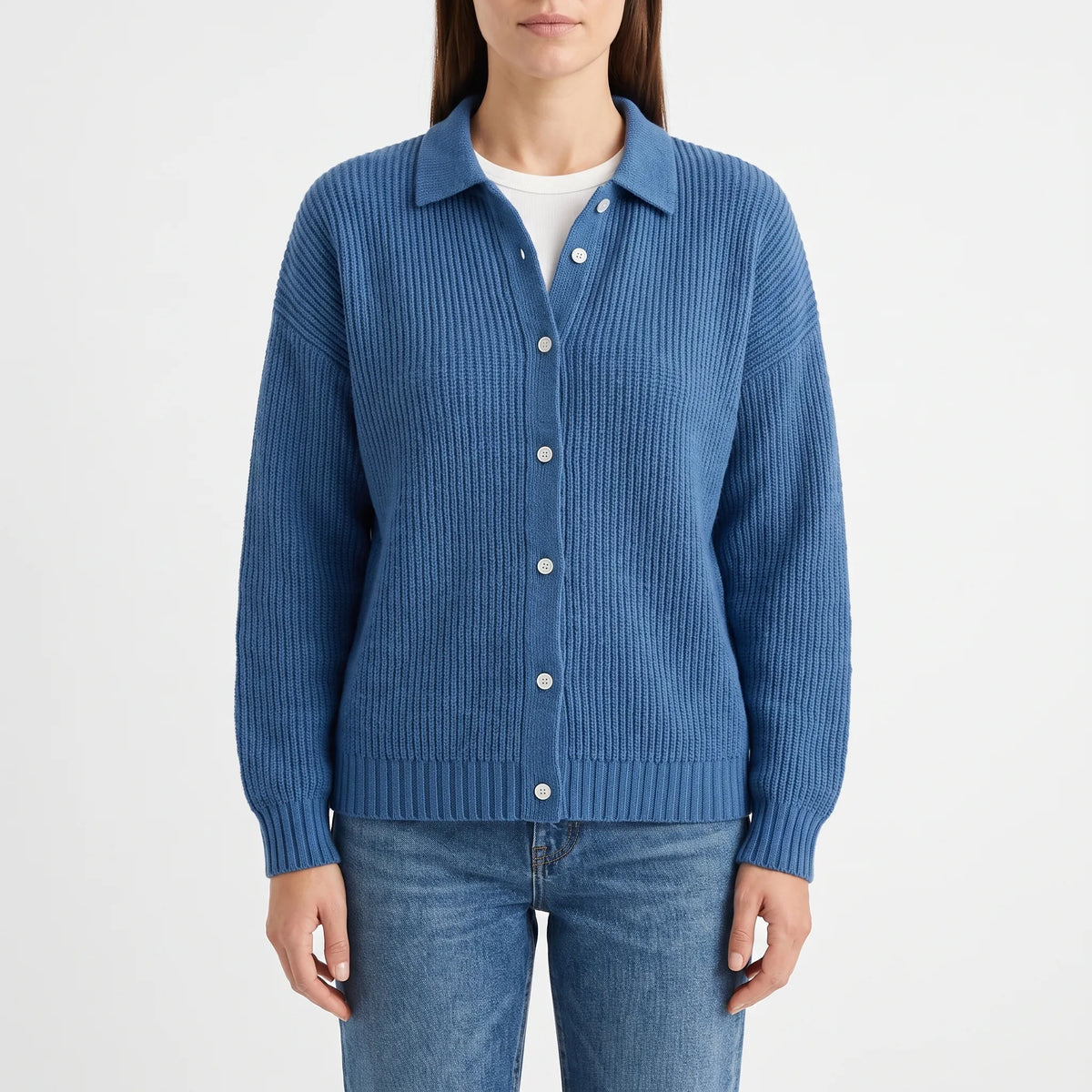 CardiSoft - Women's Ribbed Knit Collared Cardigan Everyday Layering