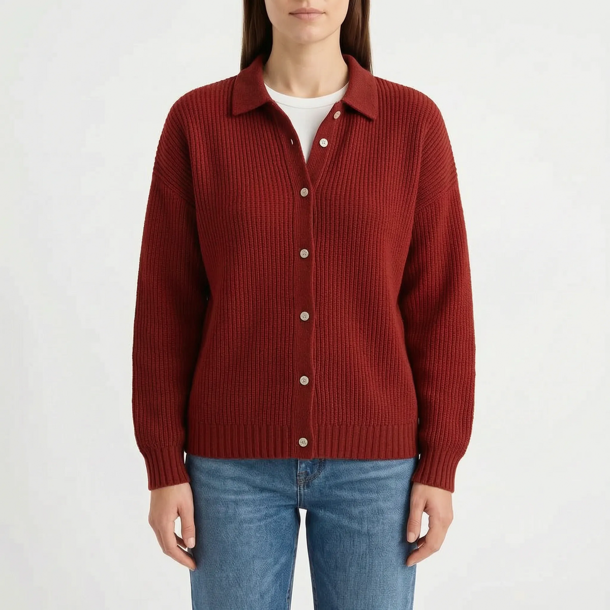 CardiSoft - Women's Ribbed Knit Collared Cardigan Everyday Layering