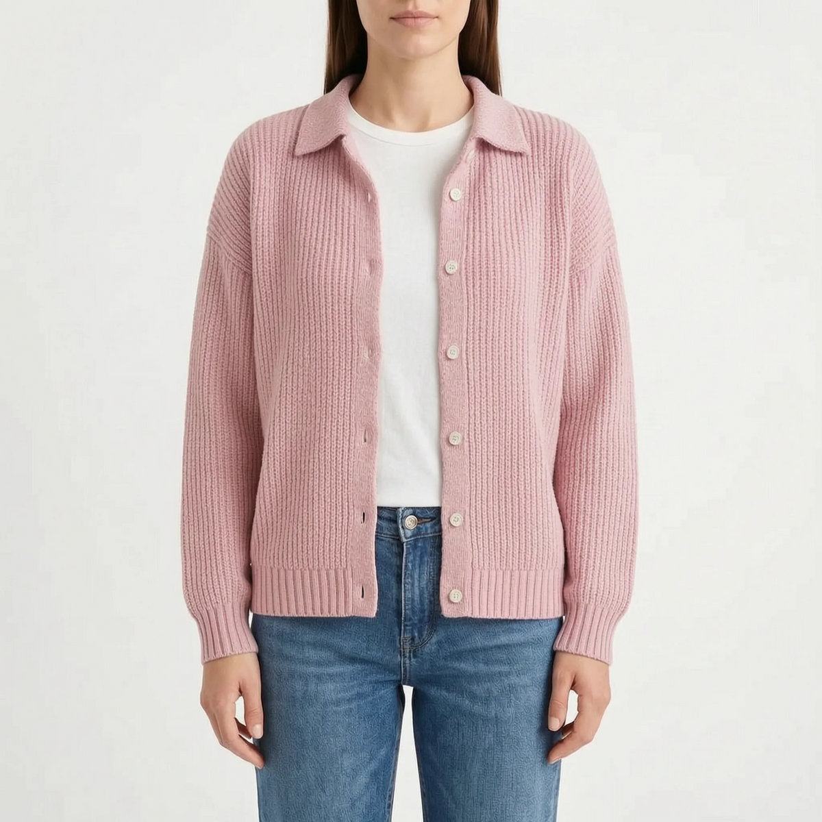 CardiSoft - Women's Ribbed Knit Collared Cardigan Everyday Layering