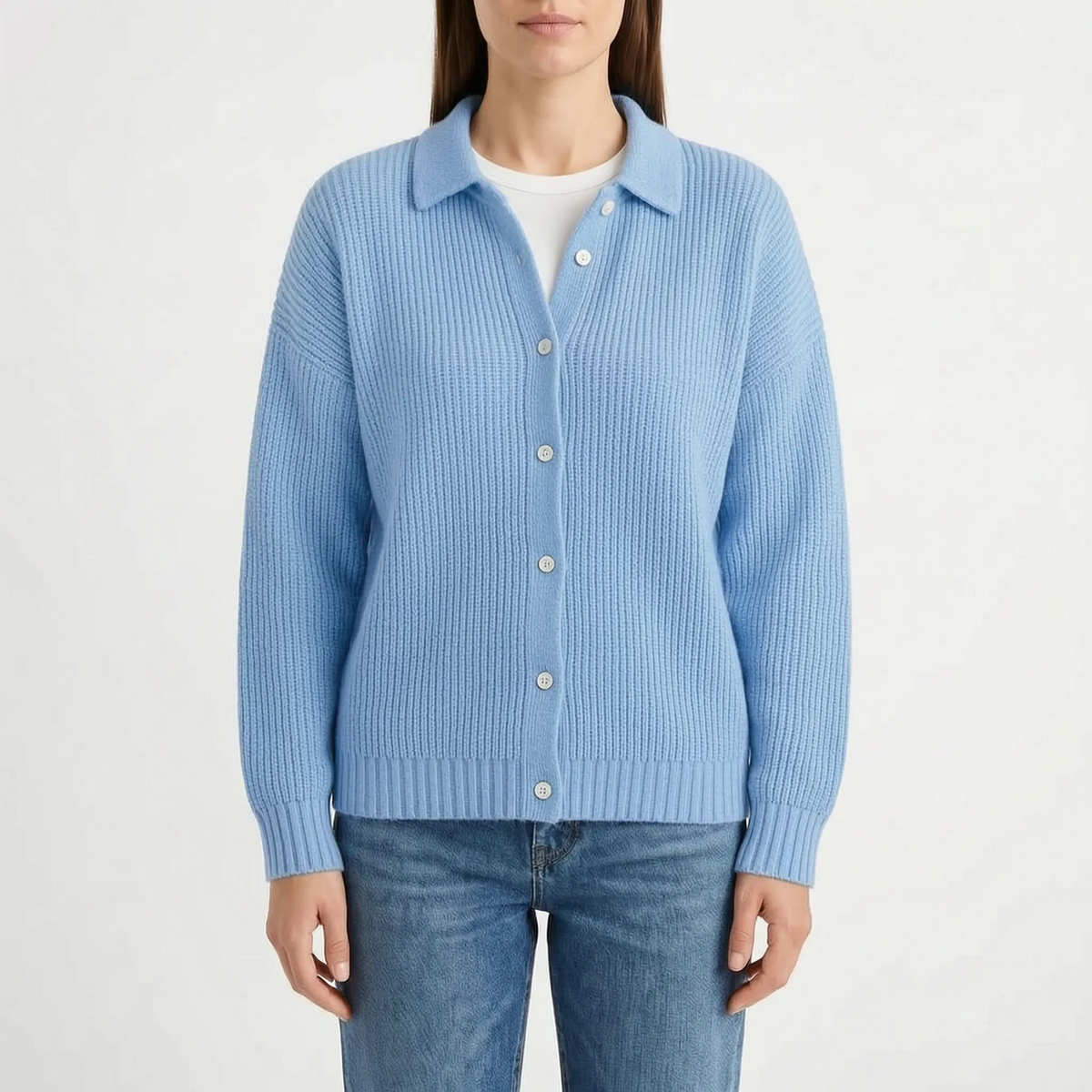 CardiSoft - Women's Ribbed Knit Collared Cardigan Everyday Layering