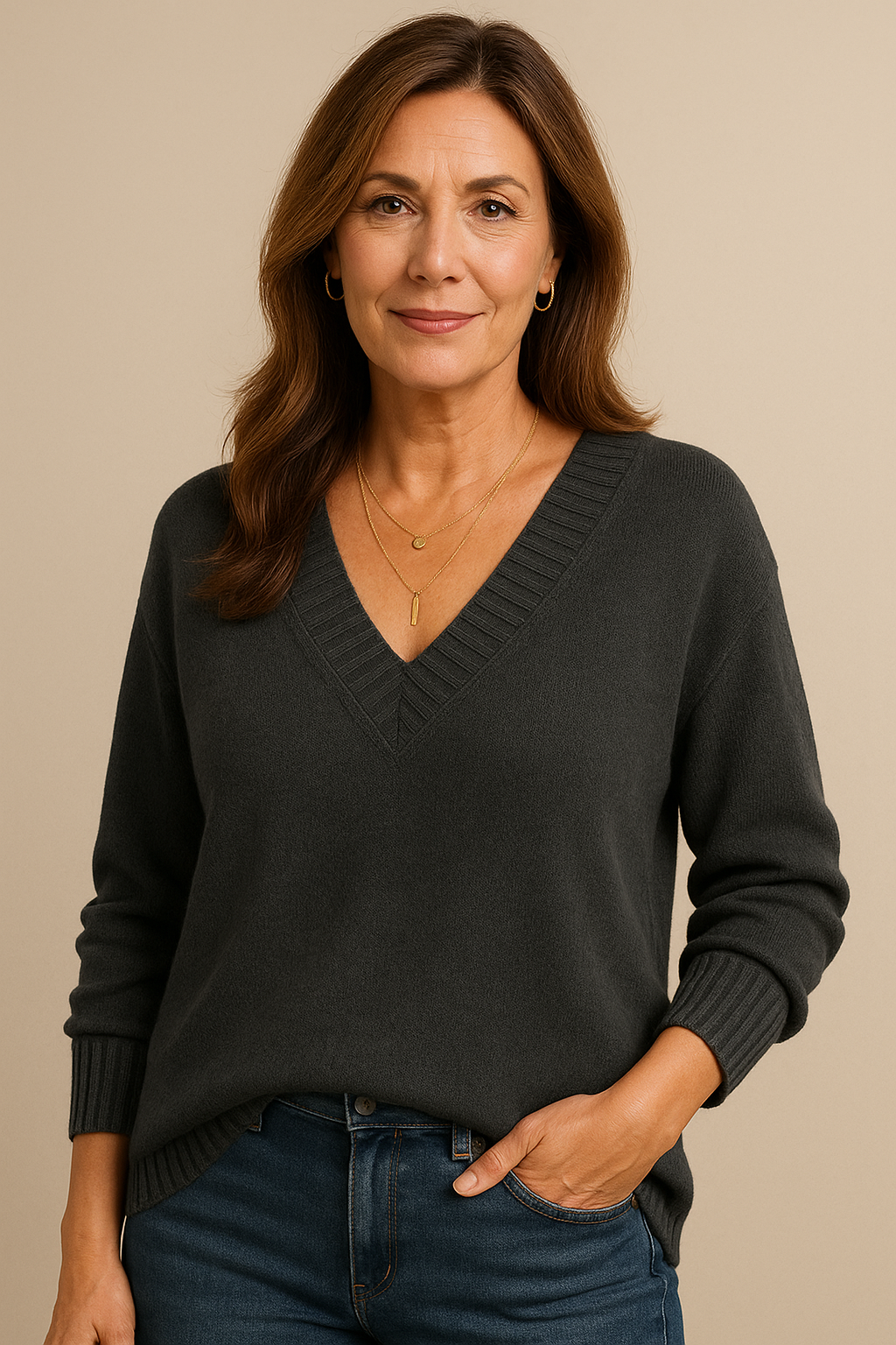 Marlowen - V Neck Ribbed Sweater Casual Everyday Wear — view 3 of 10