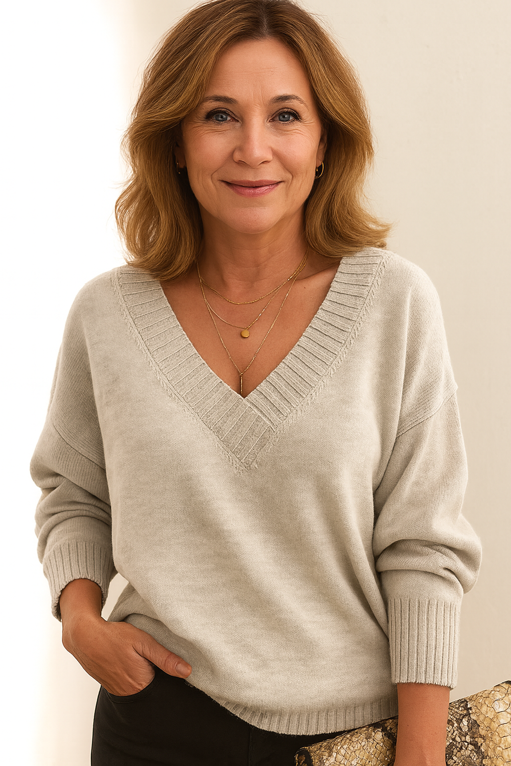 Marlowen - V Neck Ribbed Sweater Casual Everyday Wear — view 7 of 10