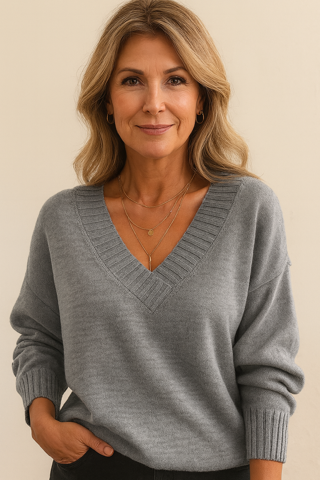 Marlowen - V Neck Ribbed Sweater Casual Everyday Wear — view 9 of 10