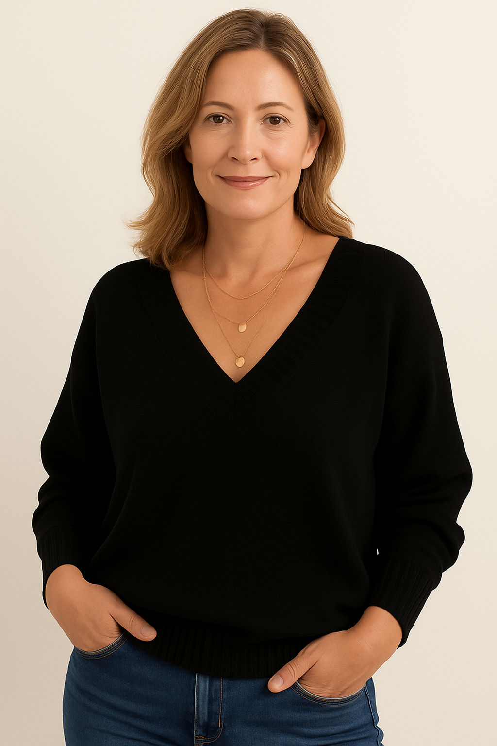 Marlowen - V Neck Ribbed Sweater Casual Everyday Wear — view 5 of 10