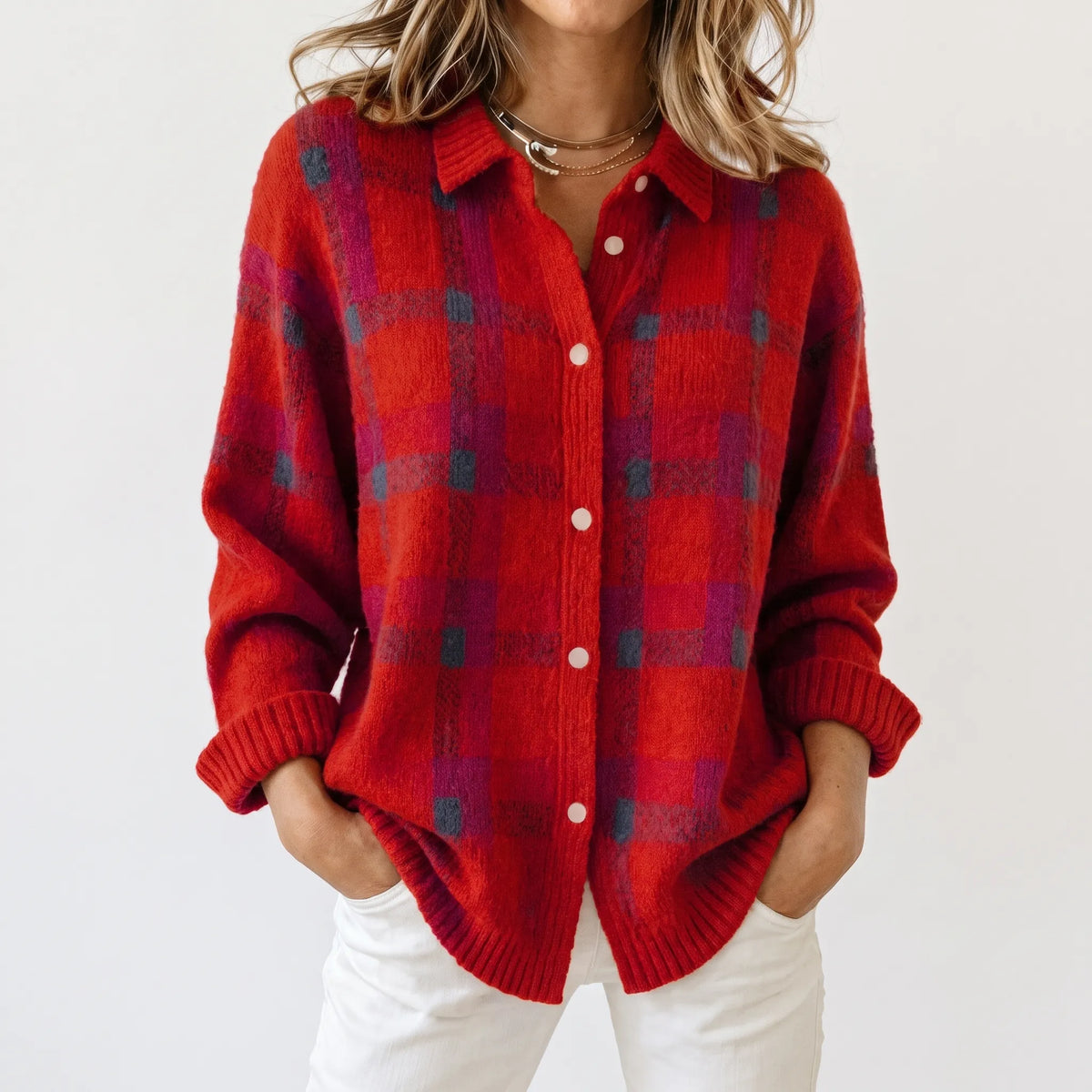 CheckLoom - Relaxed Fit Check Pattern Cardigan Layering On Chilly Days