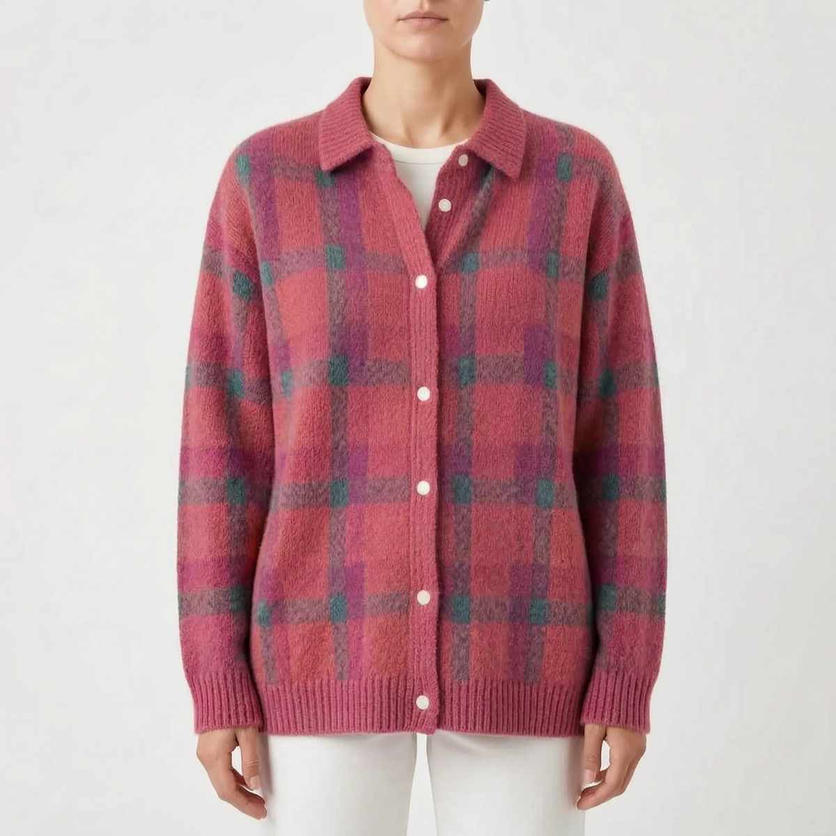 CheckLoom - Relaxed Fit Check Pattern Cardigan Layering On Chilly Days