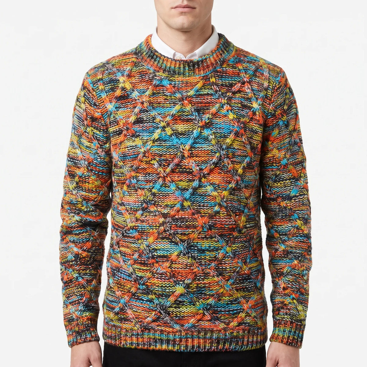 Cromati  - Multicoloured Textured Diamond Pattern Knitted Jumper Layering Over Shirts