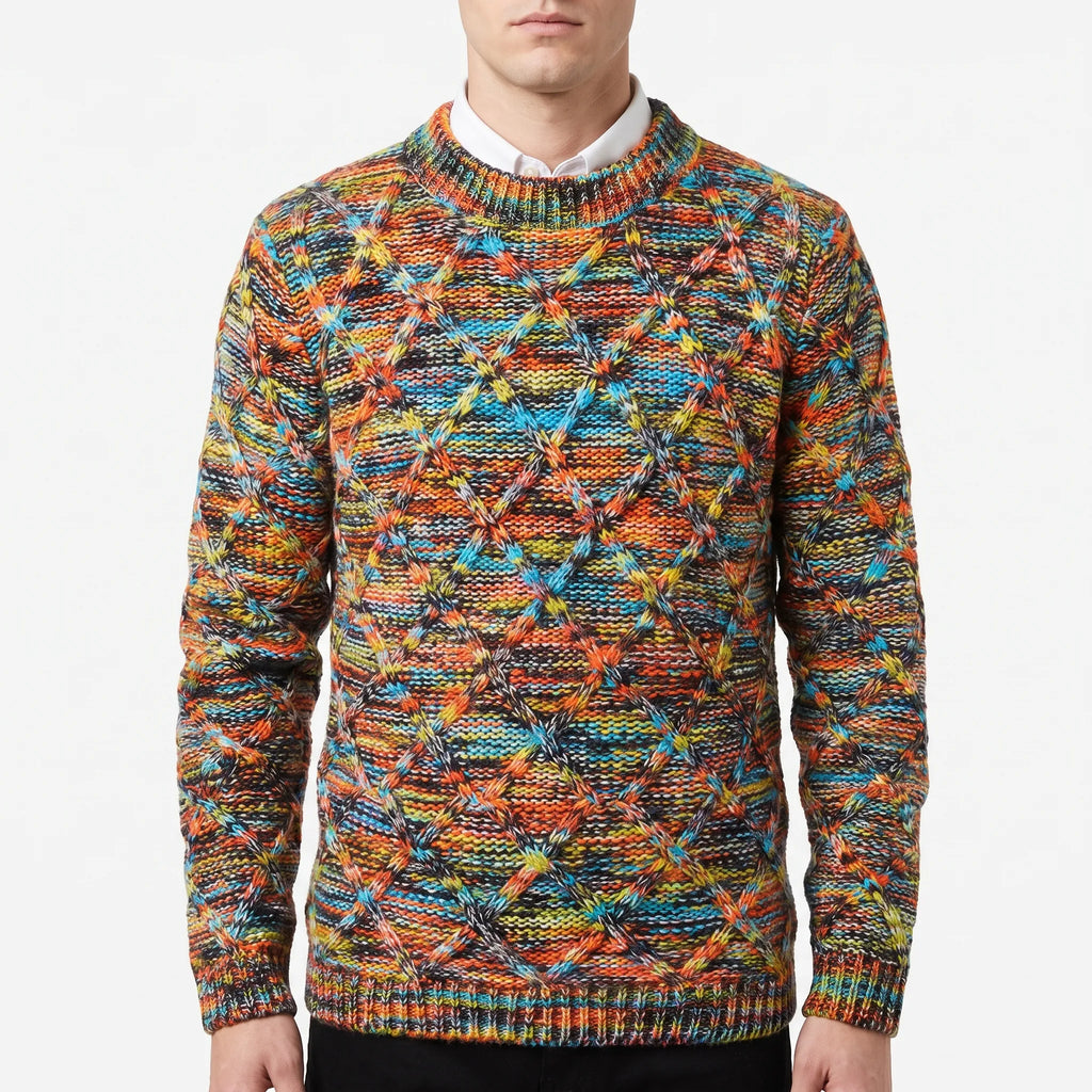 Cromati  - Multicoloured Textured Diamond Pattern Knitted Jumper Layering Over Shirts