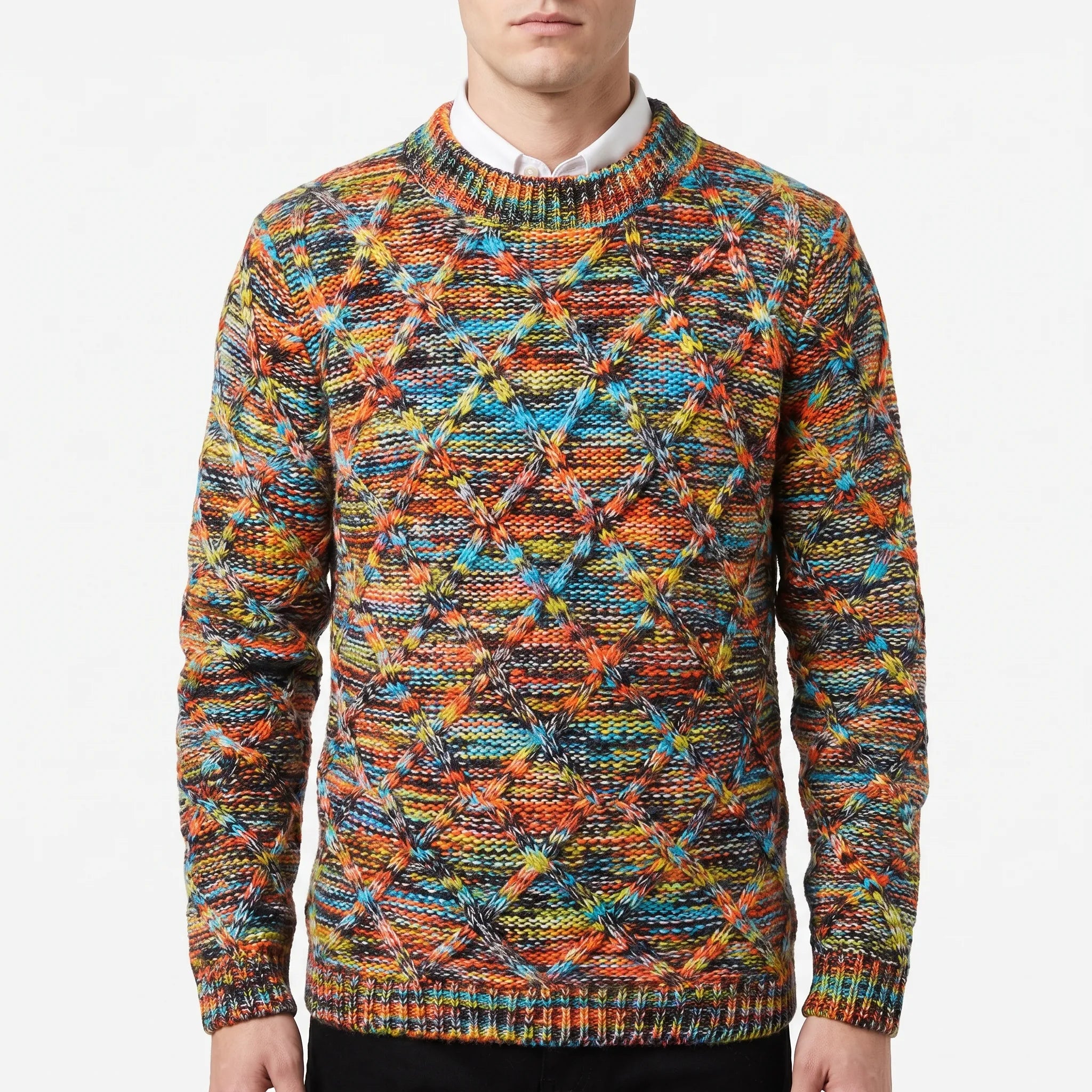 Cromati  - Multicoloured Textured Diamond Pattern Knitted Jumper Layering Over Shirts