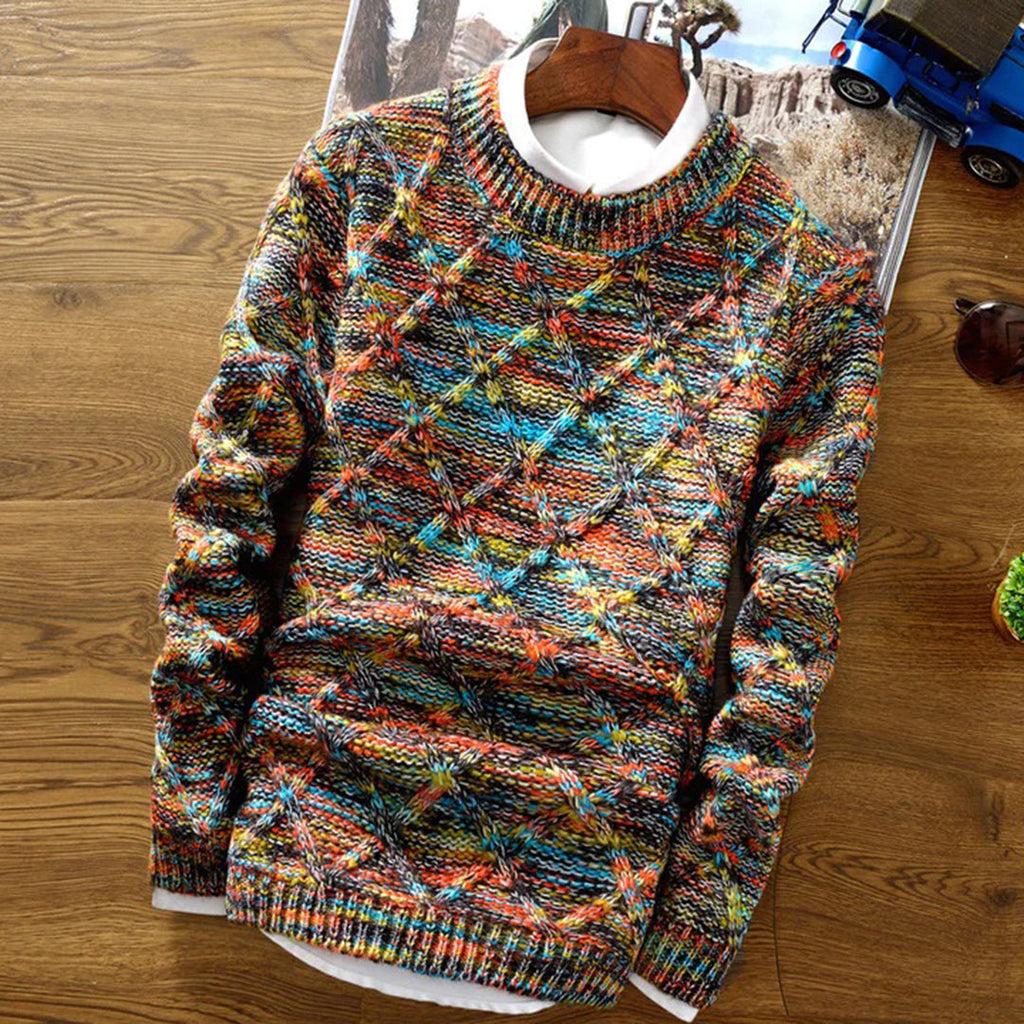 Cromati  - Multicoloured Textured Diamond Pattern Knitted Jumper Layering Over Shirts