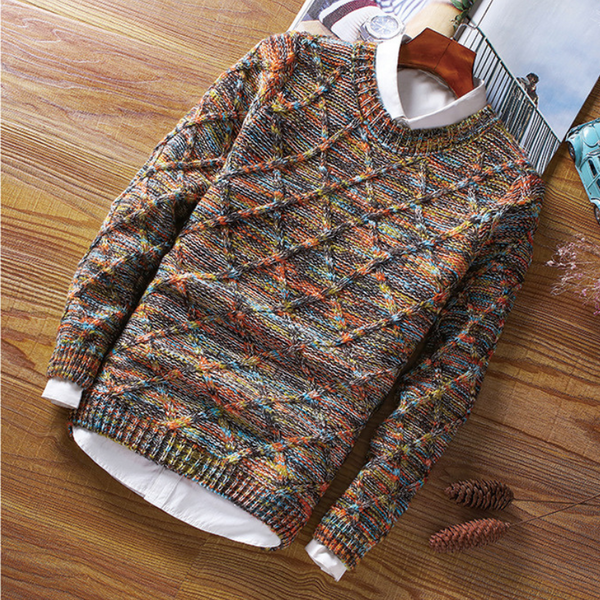 Cromati  - Multicoloured Textured Diamond Pattern Knitted Jumper Layering Over Shirts