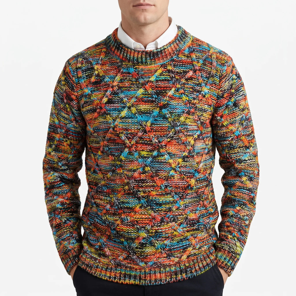 Cromati  - Multicoloured Textured Diamond Pattern Knitted Jumper Layering Over Shirts