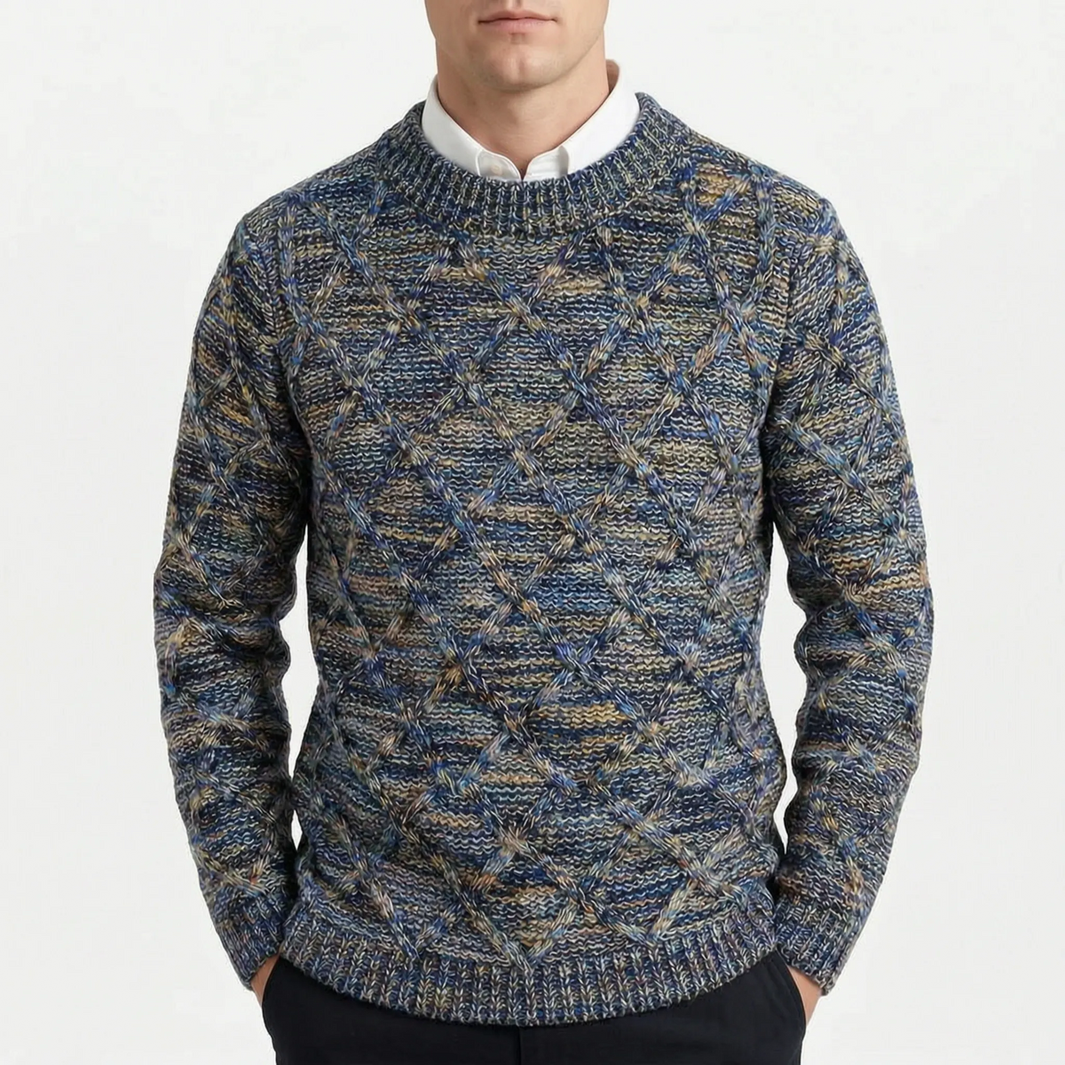 Cromati  - Multicoloured Textured Diamond Pattern Knitted Jumper Layering Over Shirts