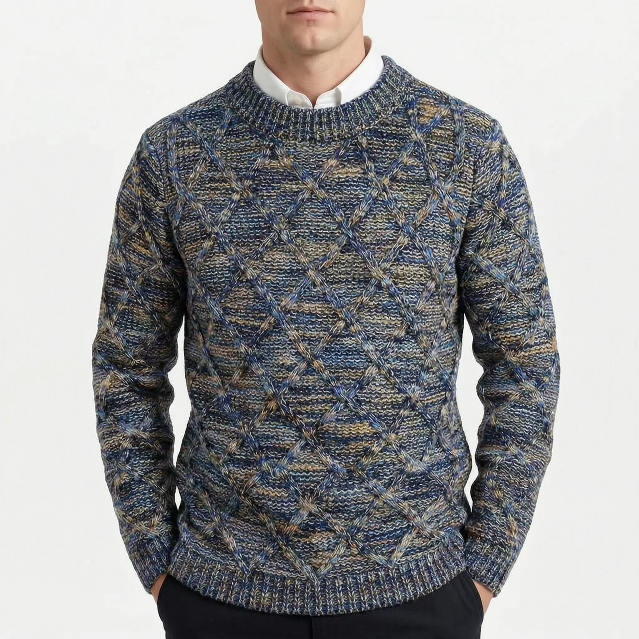 Cromati  - Multicoloured Textured Diamond Pattern Knitted Jumper Layering Over Shirts