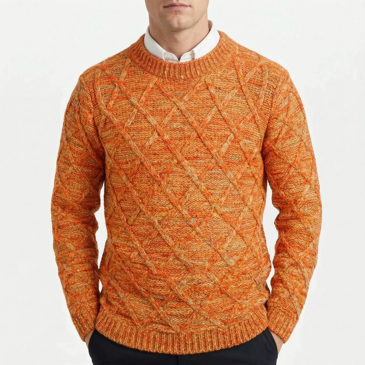 Cromati  - Multicoloured Textured Diamond Pattern Knitted Jumper Layering Over Shirts