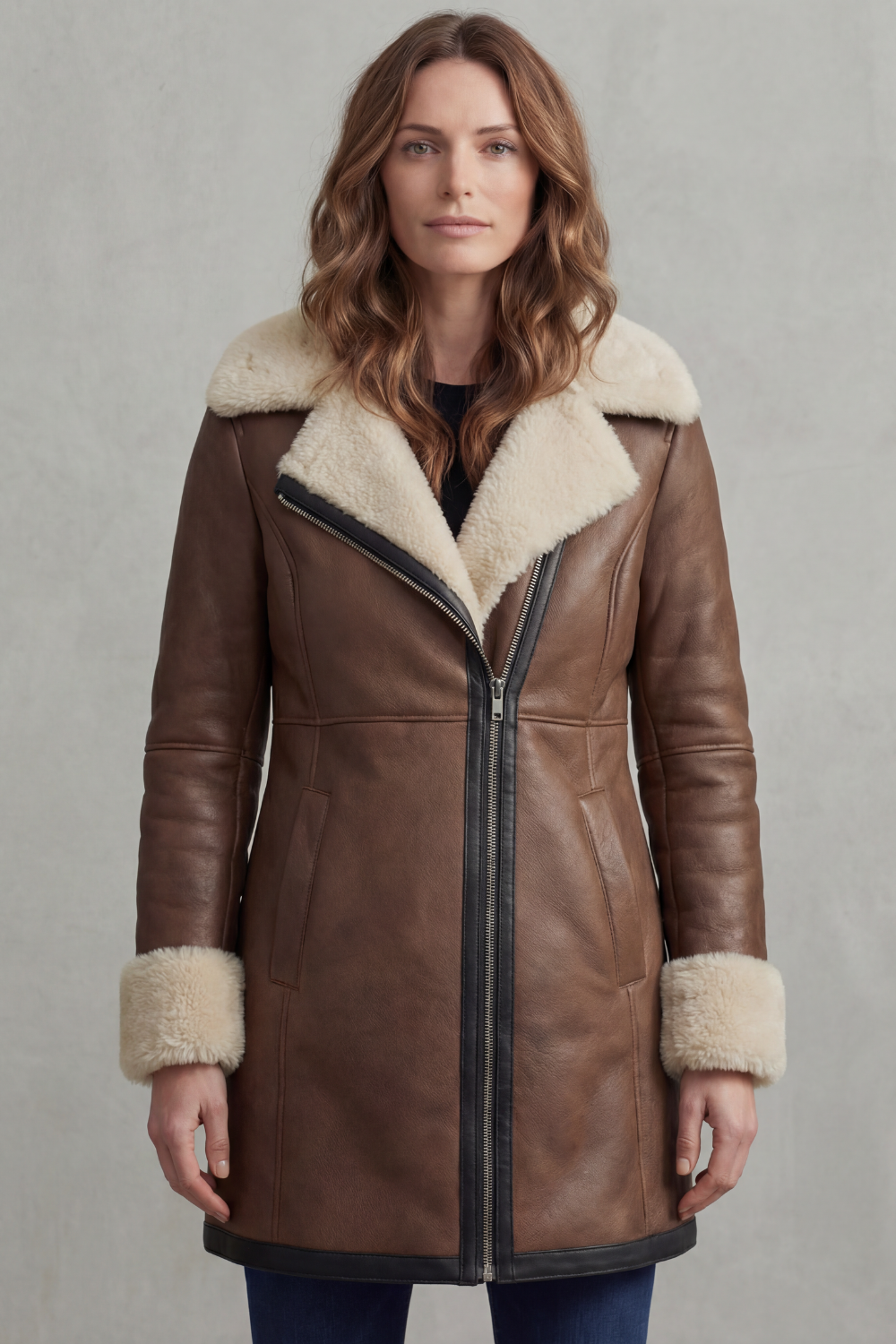 Leather Winter Coat With Shearling Collar for Women, Sizes S–2XL — view 2 of 6
