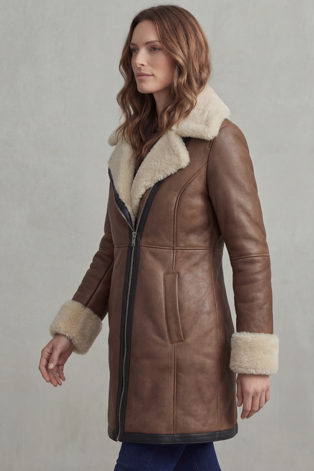 Leather Winter Coat With Shearling Collar for Women, Sizes S–2XL — view 3 of 6