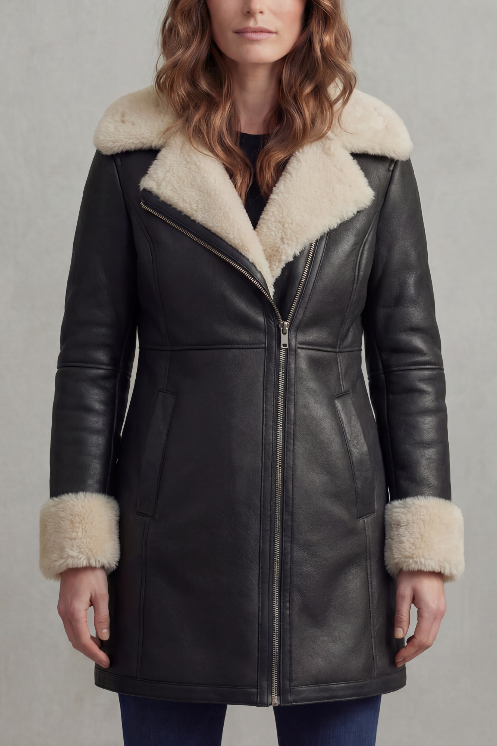 Leather Winter Coat With Shearling Collar for Women, Sizes S–2XL — view 5 of 6