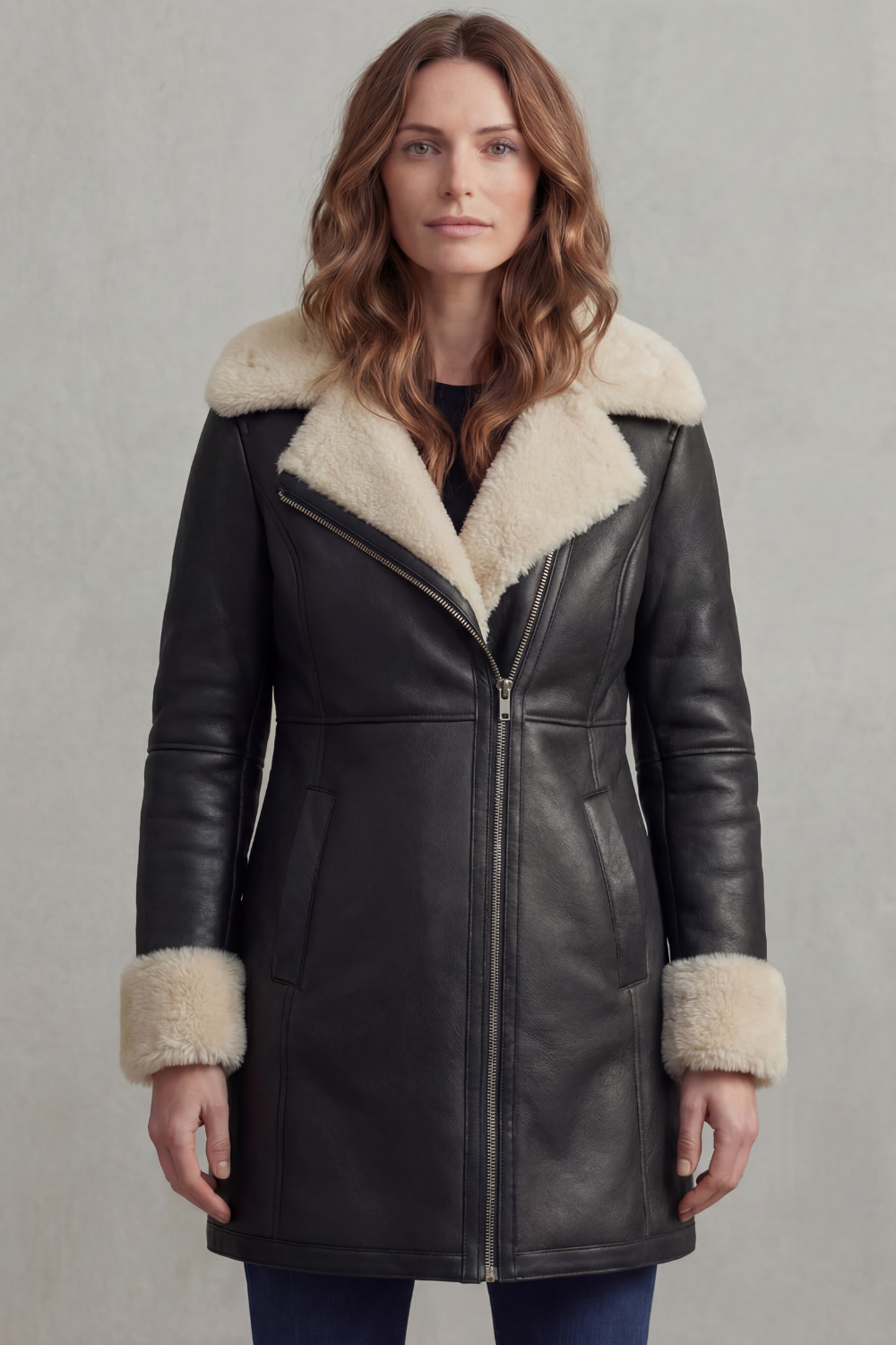 Leather Winter Coat With Shearling Collar for Women, Sizes S–2XL — view 6 of 6