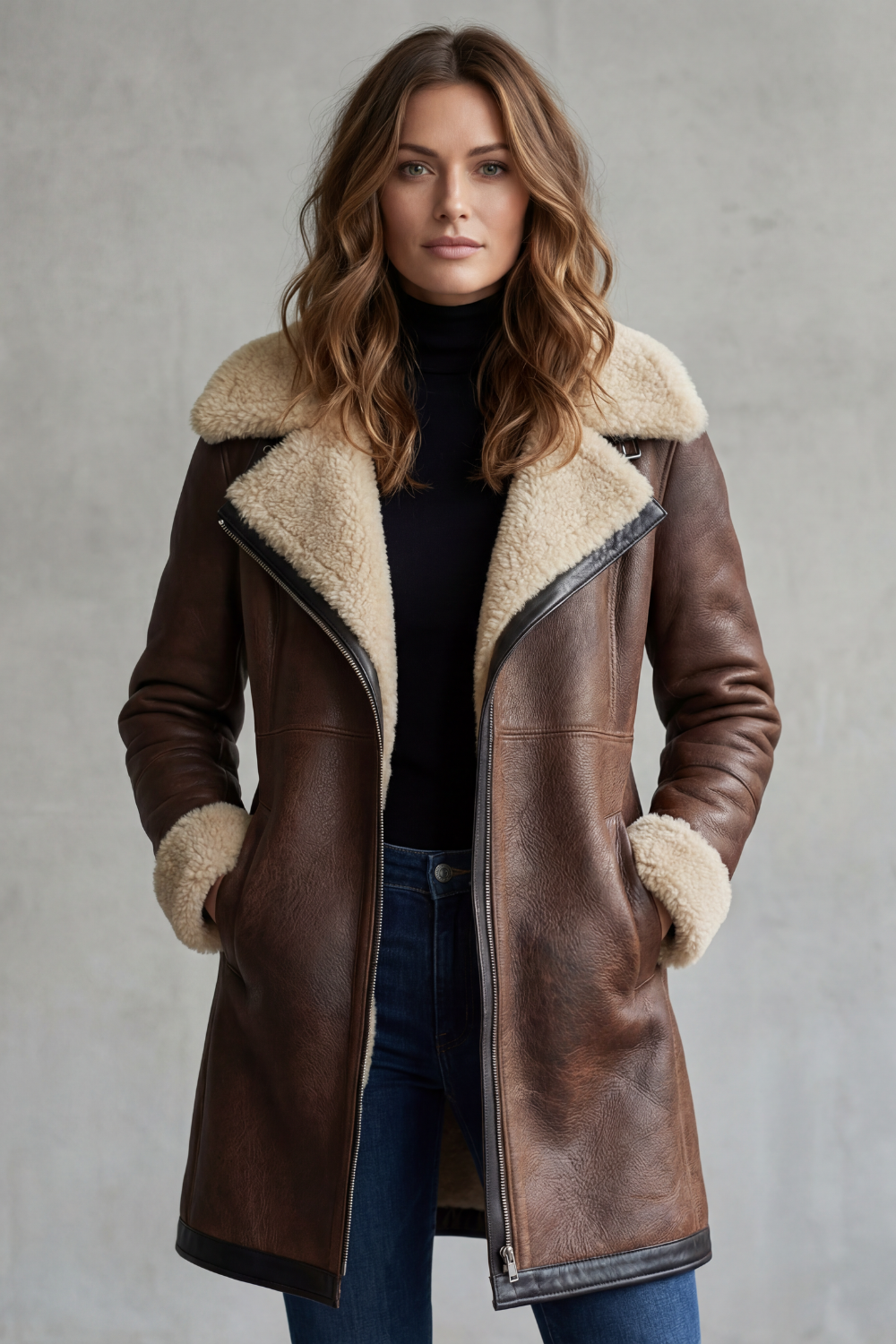 Sherlora - Shearling Lined Leather Coat Winter Layering — view 2 of 6