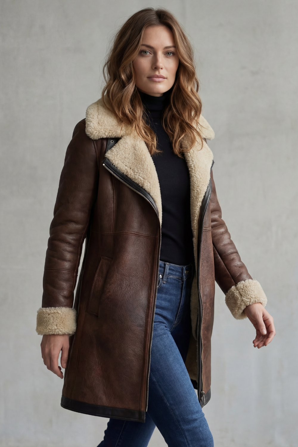 Sherlora - Shearling Lined Leather Coat Winter Layering — view 3 of 6