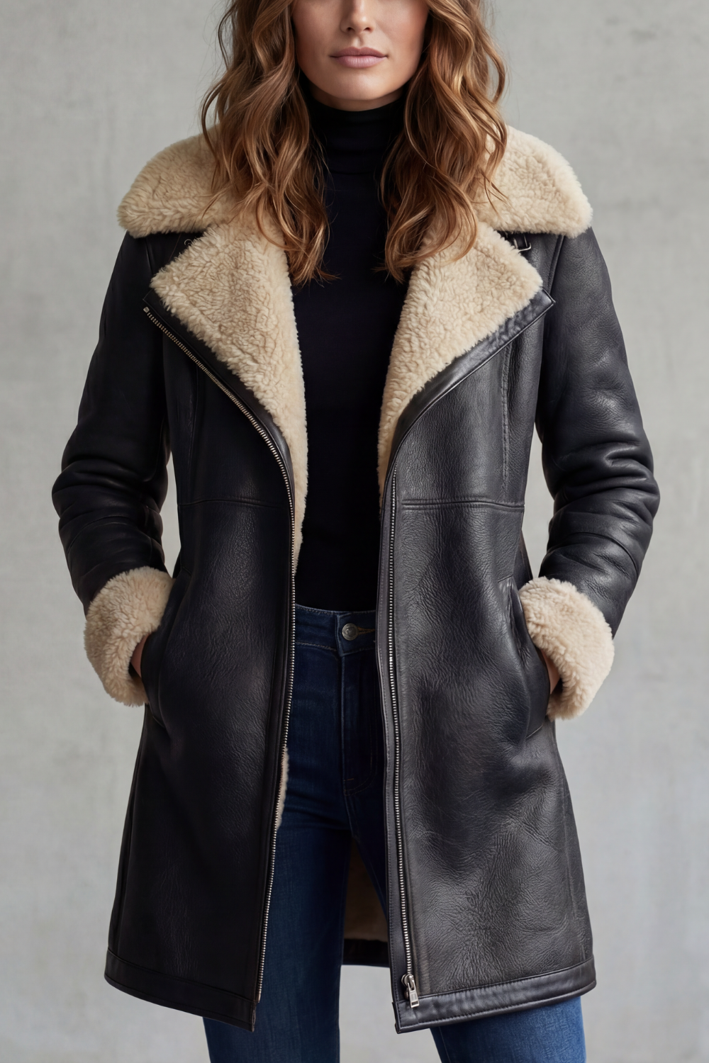 Sherlora - Shearling Lined Leather Coat Winter Layering — view 5 of 6