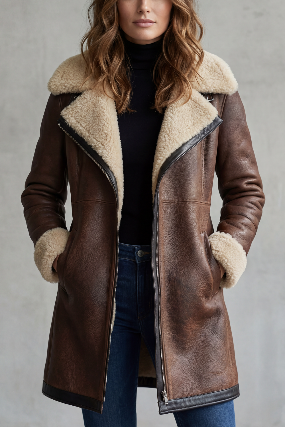 Sherlora - Shearling Lined Leather Coat Winter Layering
