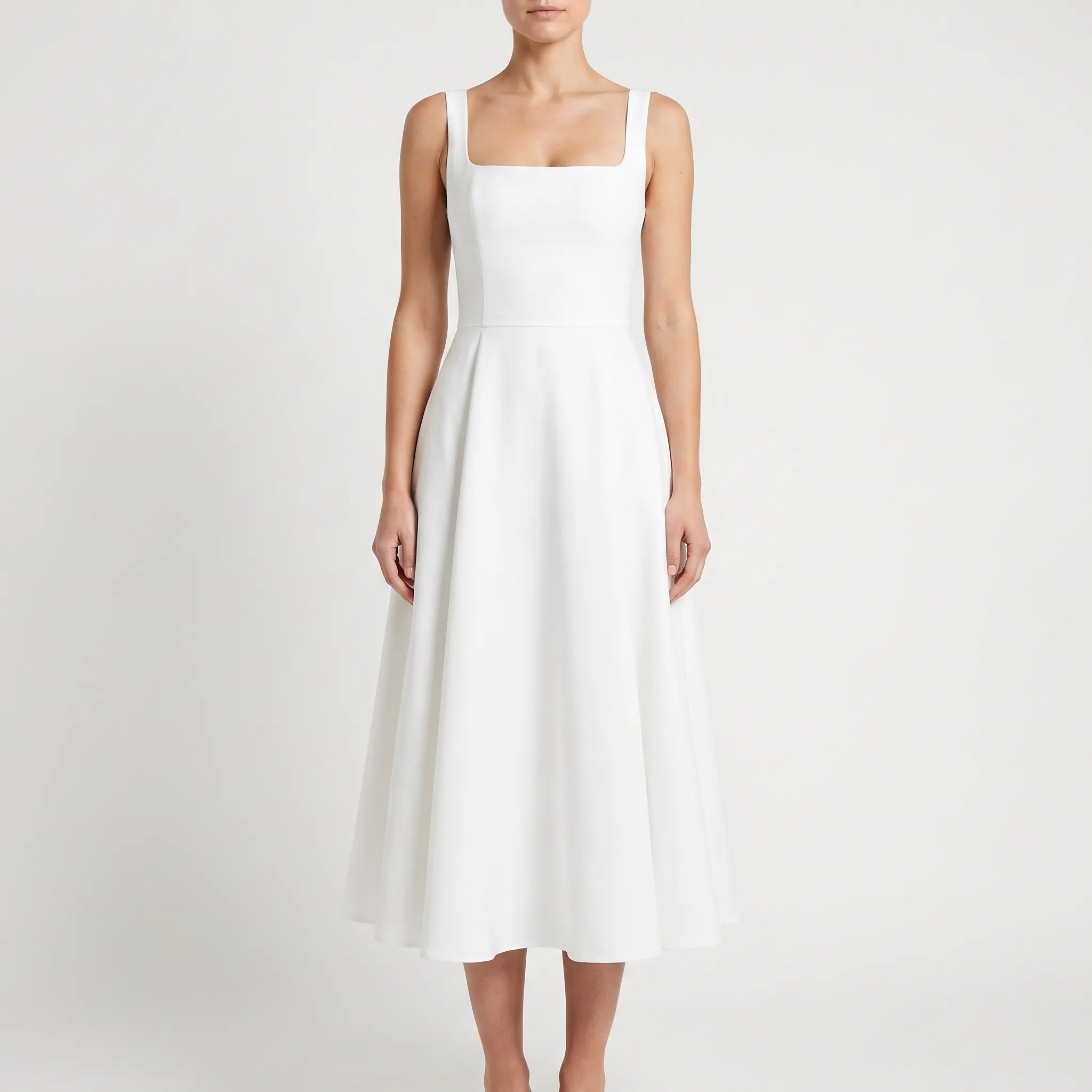 EvoraMidi - Structured Square Neck Midi Dress Garden Parties