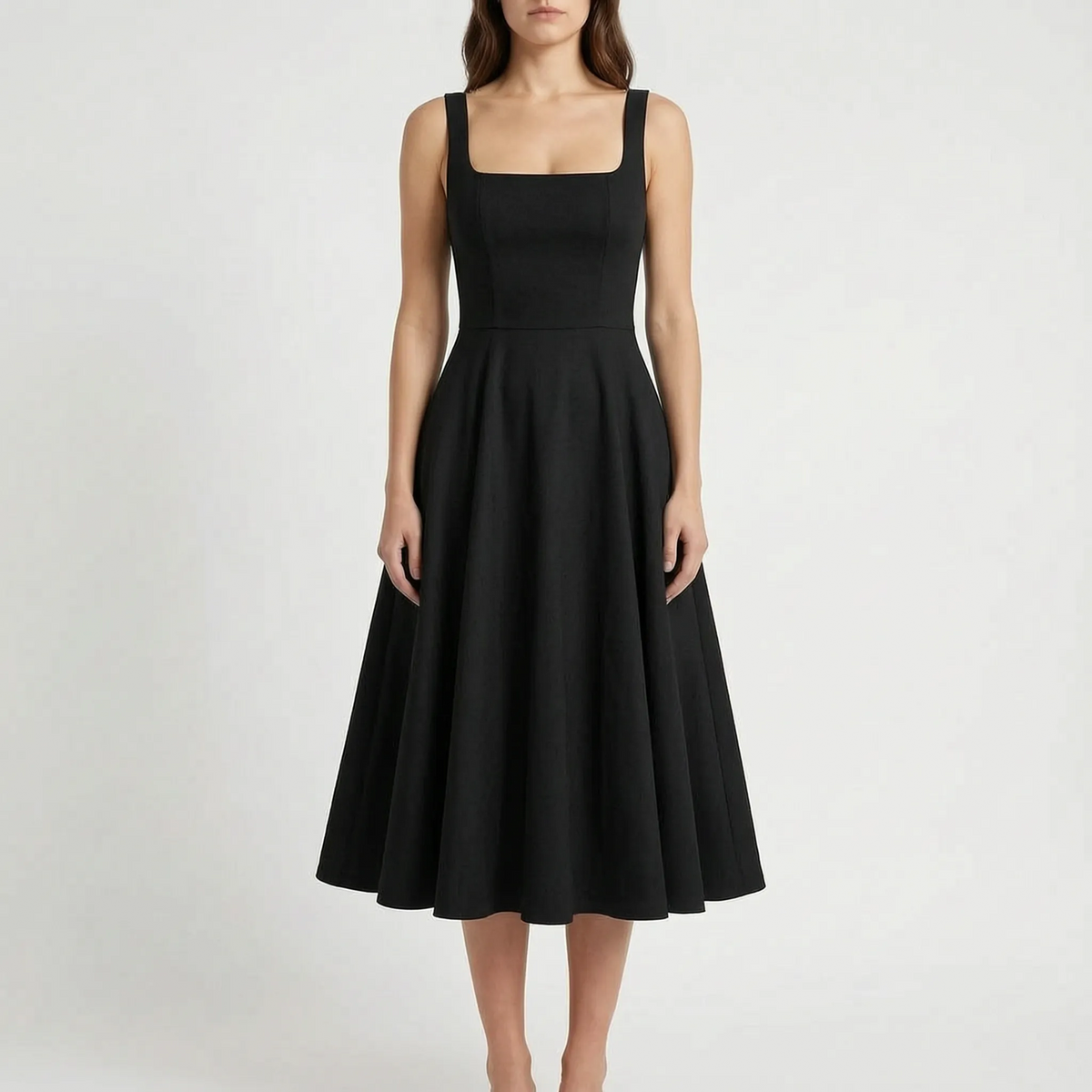EvoraMidi - Structured Square Neck Midi Dress Garden Parties